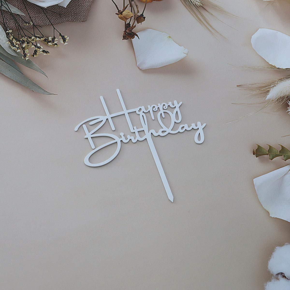 Elegant Off-White Acrylic Happy Birthday Cake Topper - Perfect for Birthday Party Decorations, Wedding Anniversaries & Special Celebrations