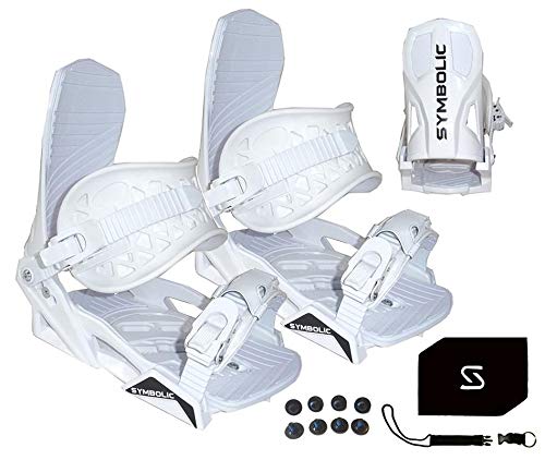 Custom-Flow White Snowboard Bindings with Leash & Stomp Pad - Adjustable S/M Size for Men & Women - Perfect for Freestyle, All-Mountain & Park Riding