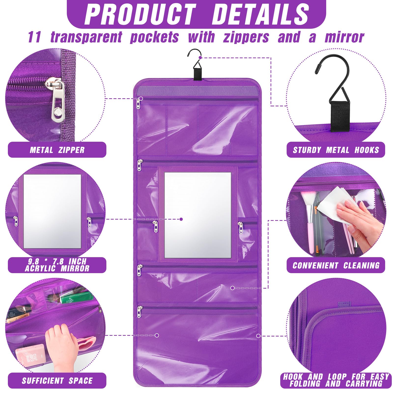 Foldable Hanging Toiletry Bag with Mirror - Travel Cosmetic Organizer for Dancers, Artists & Home Spa