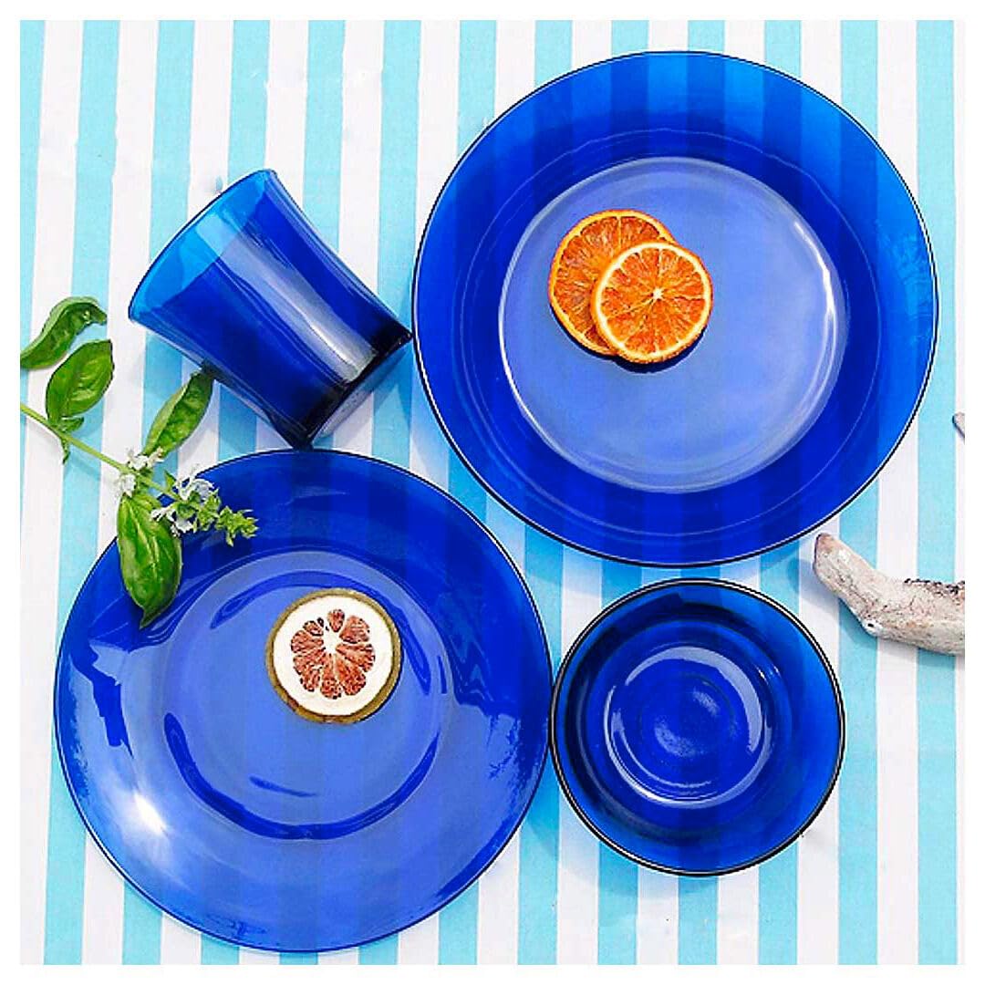 STPGoods 4-Piece Blue Cobalt Glass Dinner Plates Set - 7.8 Inch Round Salad Plates for Everyday Dining, Entertaining & Restaurant Use - Durable Transparent Glass Dishes for Salad, Bread, Desserts & Appetizers