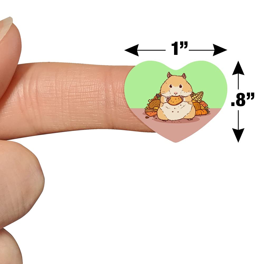 Heart-Shaped Hamster Eating Food Stickers - Cute Planner, Calendar & Scrapbook Decoration for Bullet Journals, DIY Crafts, and School Supplies