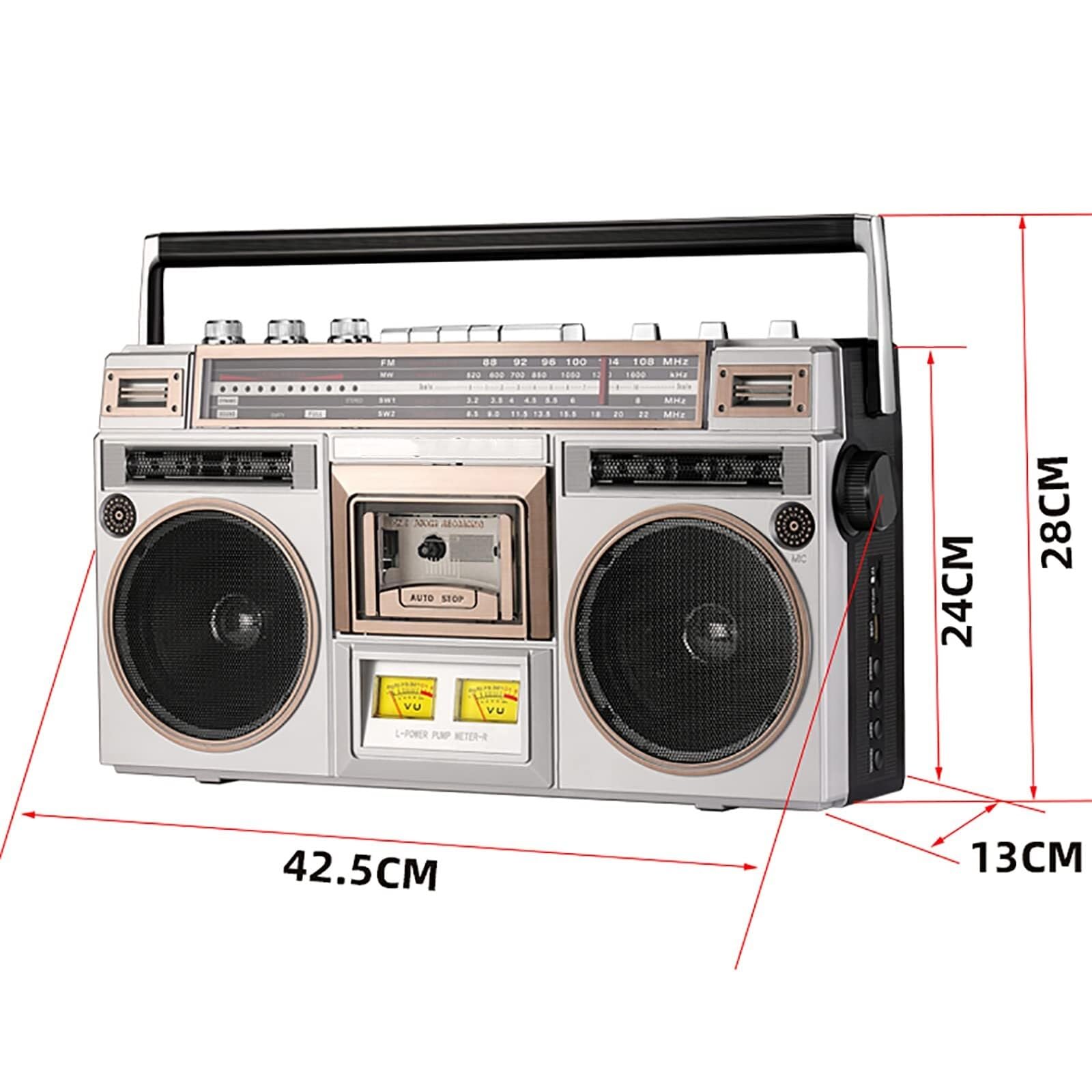 TAKUNE Portable AM/FM Radio with Cassette Player - Bluetooth Boombox with Built-in Stereo Speakers, Compatible with Smartphones & Tablets - Perfect for Home, Office, and Outdoor Use