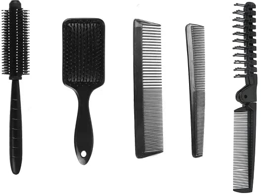 Ghelonadi 5-Piece Hair Brush Comb Set - Paddle Brush & Detangling Brush for Wet/Dry Hair - Travel Folding Hair Comb for Men & Women - Perfect for Long, Thick, Thin, Curly & Natural Hair - Ideal for Home, Travel & Salon Use