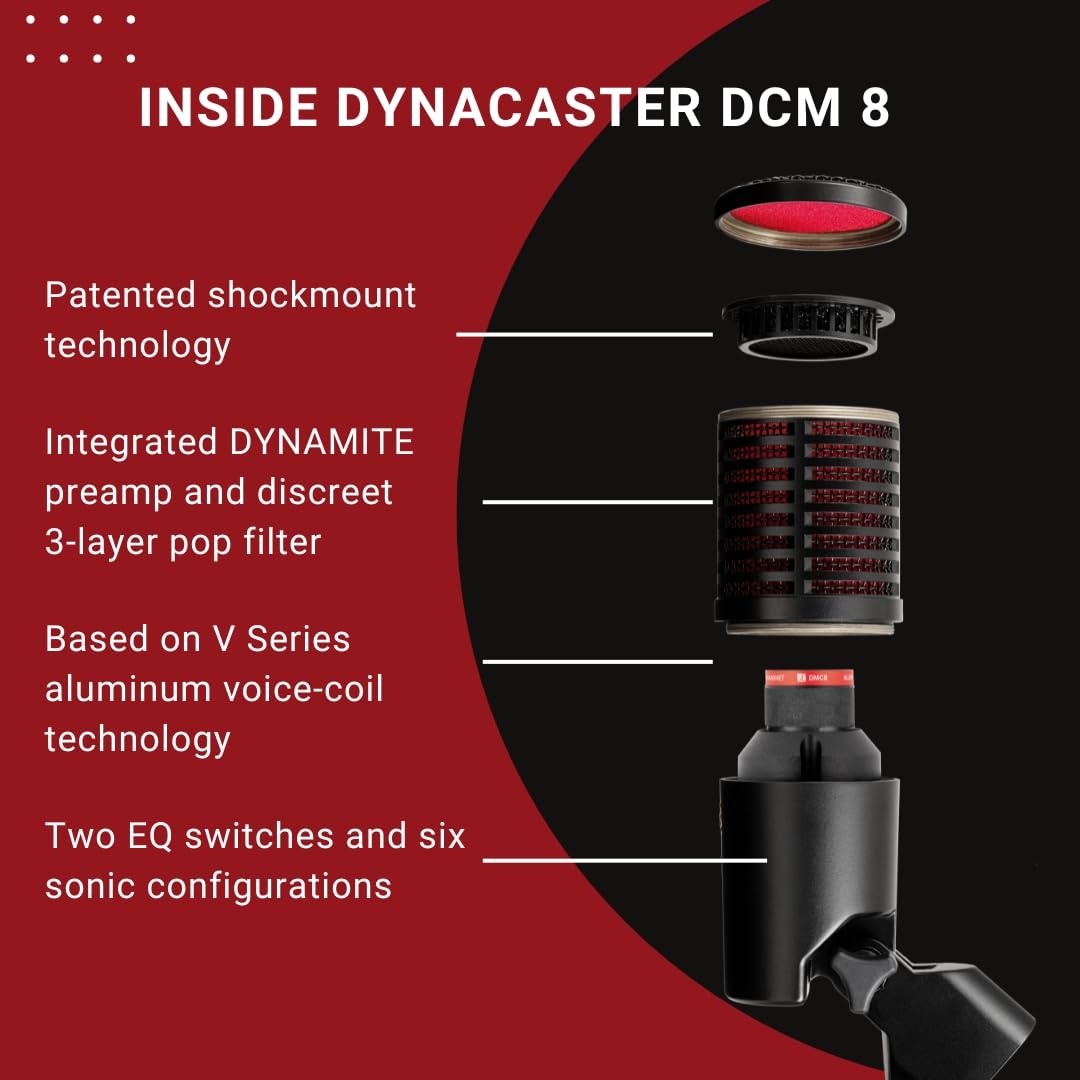 SE ELECTRONICS Dynacaster Professional Dynamic Broadcast Microphone with Built-in Dynamite Preamp - Ideal for Podcasting, Voice Overs, and Studio Recording