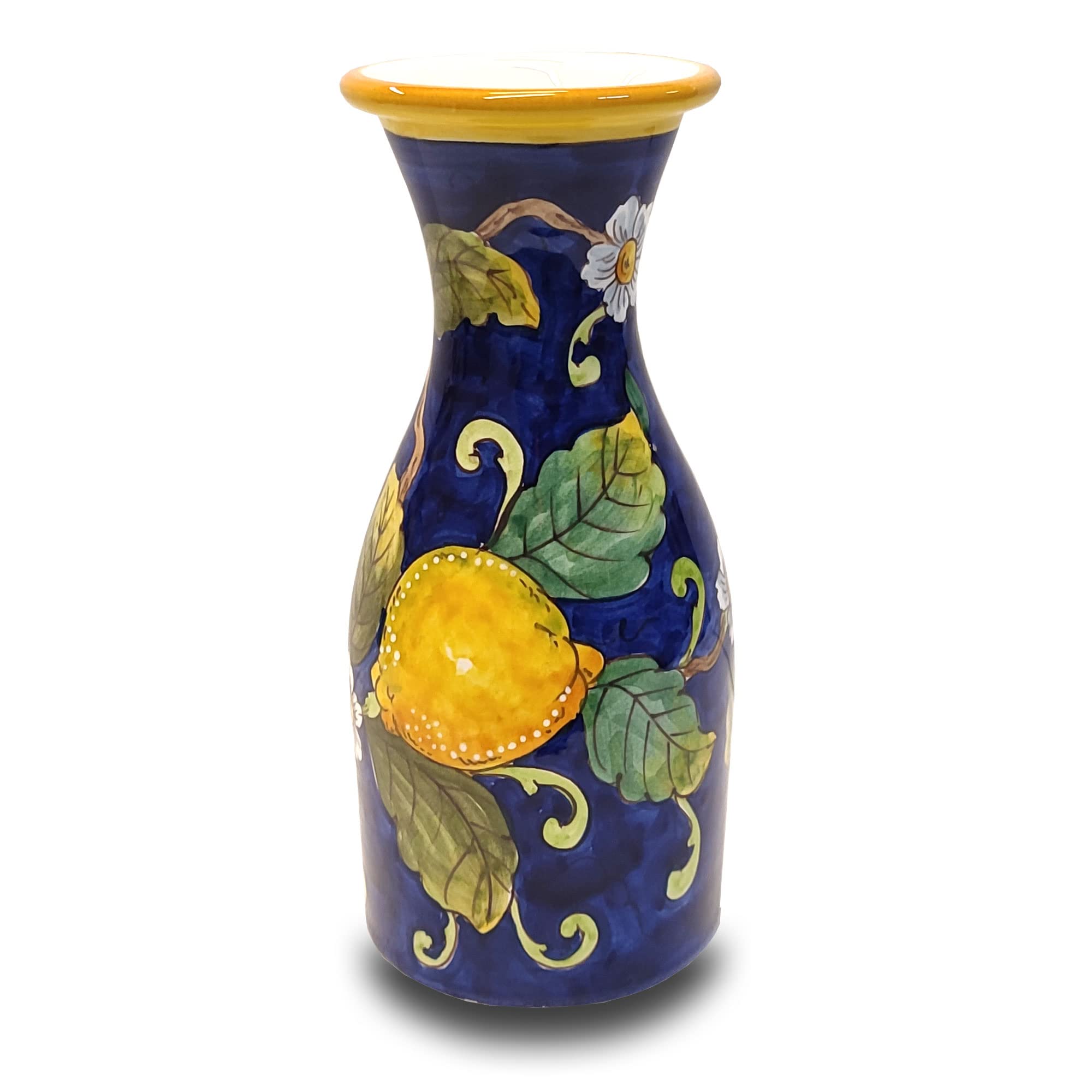 Hand-Painted Italian Ceramic Wine Jug with Lemon Design - 16.9 oz Kitchen Carafe & Utensil Holder - Authentic Tuscan Pottery from Italy - Elegant Home Decor for Wine Serving & Kitchen Storage - Perfect for Dinner Parties, Wine Tasting & Rustic Farmhouse Style