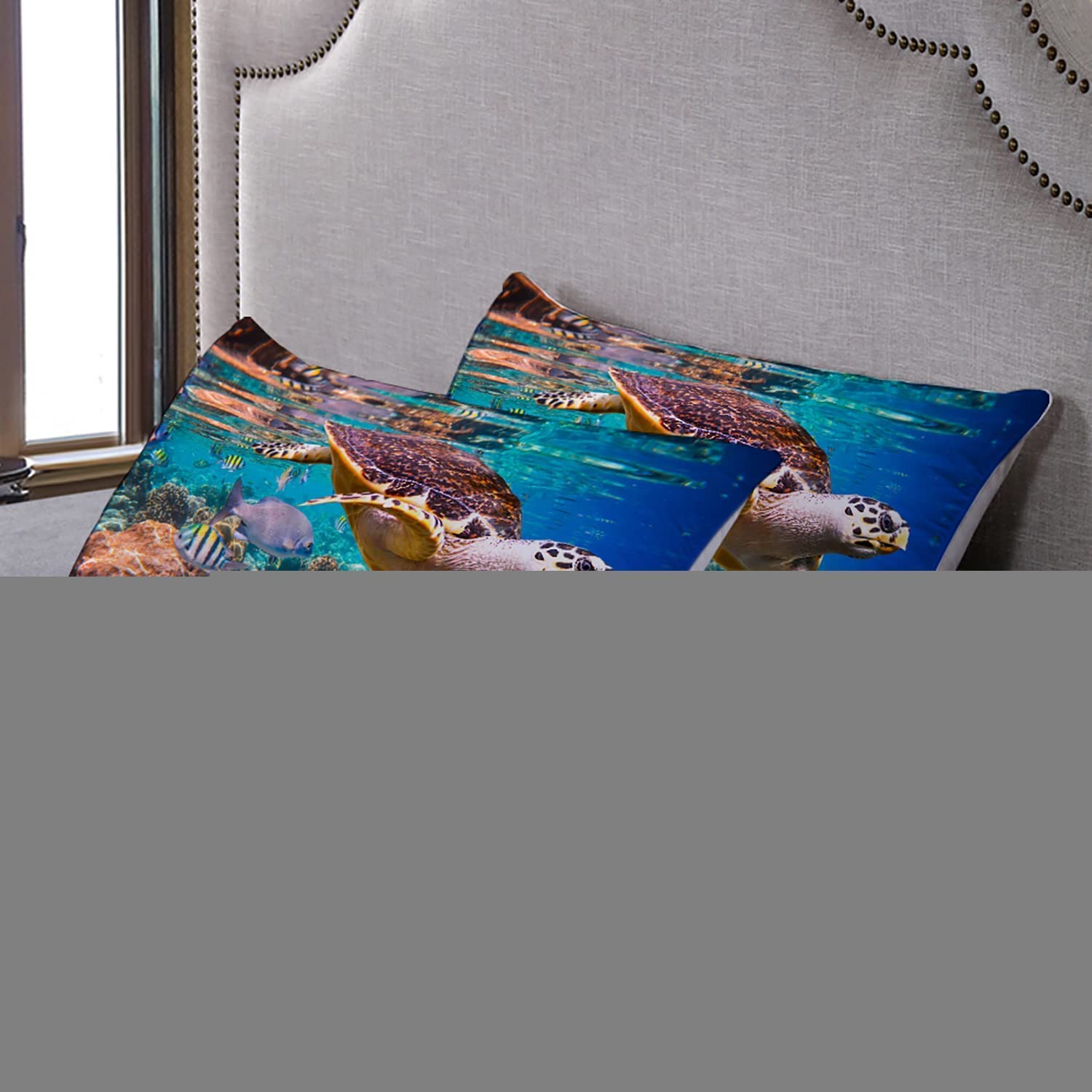 King Size Sea Turtle Bedding Set - 3 Piece Ocean Themed Comforter Cover with 2 Pillowcases for Teens Boys & Girls | Perfect for Beach House, Kids Room & Coastal Decor