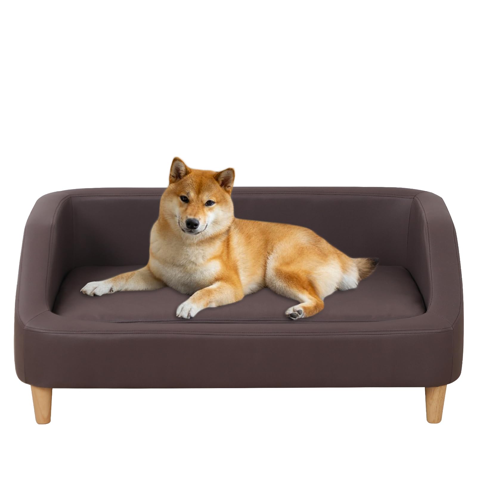 Premium Orthopedic Dog Bed with Removable Washable Cover - Elevated Wooden Leg Pet Sofa for Cats & Small Dogs - Comfortable Plush Sleeping Couch for Joint Support (Brown) - Perfect for Living Rooms, Bedrooms & Pet Spaces