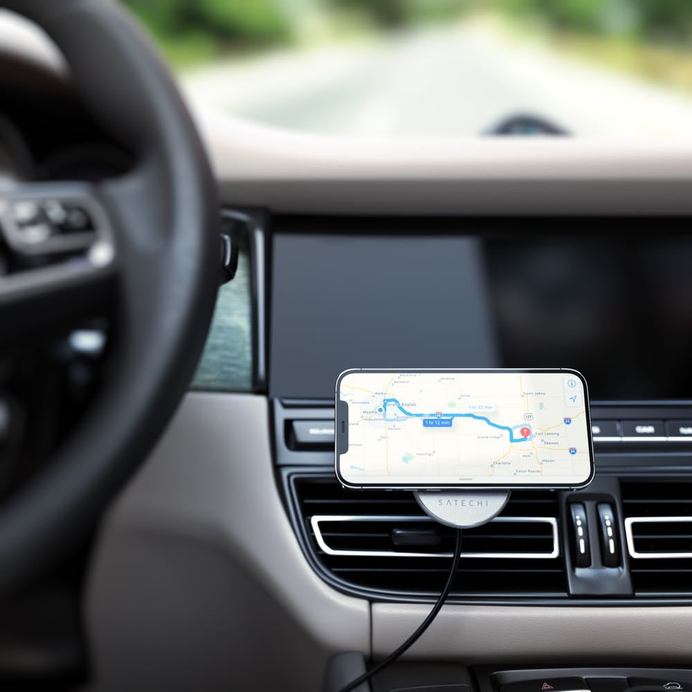 Satechi Magnetic Wireless Car Charger & Phone Holder - Space Grey | Fast Charging for iPhone & Android | Perfect for Road Trips & Commuting