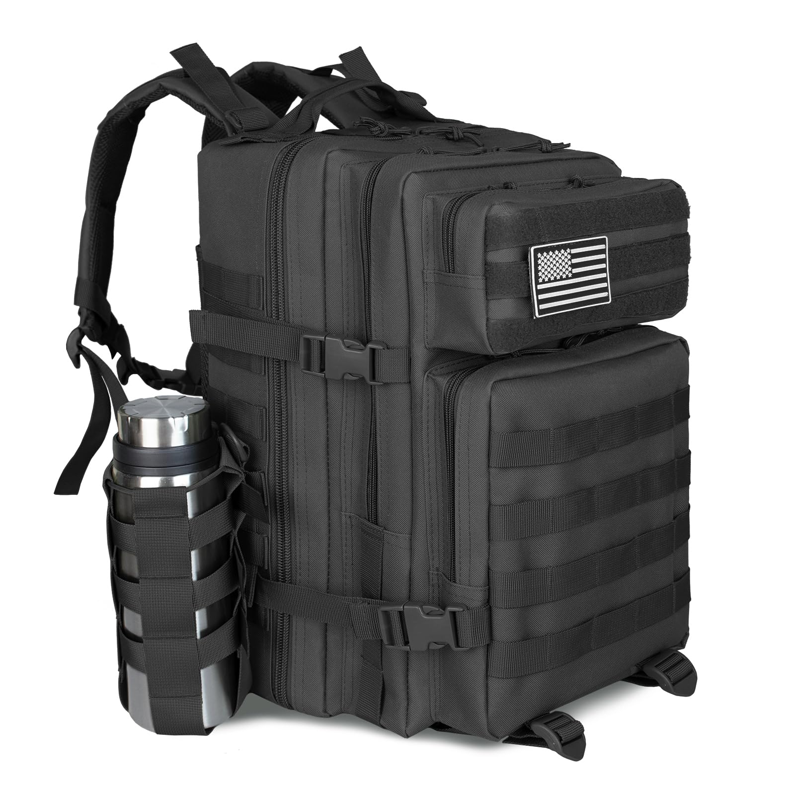 45L Tactical Backpack for Men - Military Molle Assault Pack 3-Day Bug Out Bag with Hydration Compatible Pouch | Waterproof Hiking Backpack for Camping, Travel & Outdoor Adventures (Black)