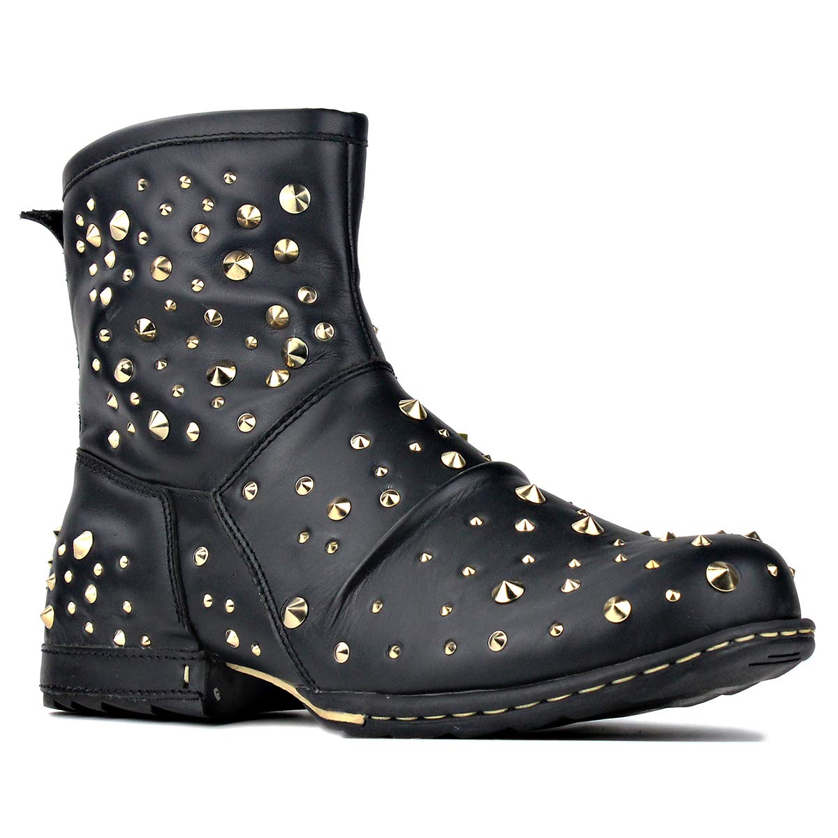 OSSTONE Men's Fashion Moto Boots - Zipper-Up Leather Chukka Boots with Rivets (OS-5008-1-M) | Casual Motorcycle & Biker Shoes for Everyday Wear