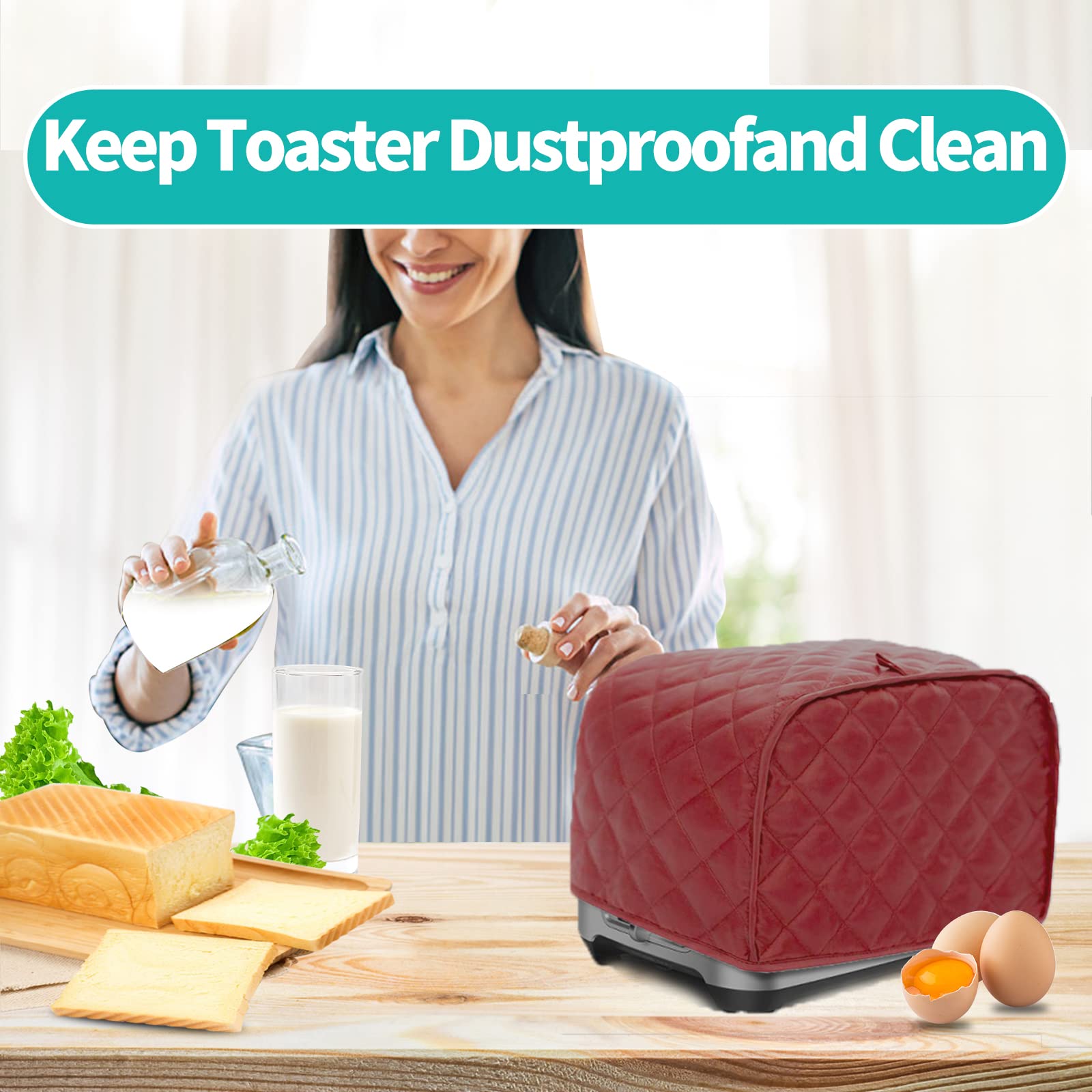 Polyester Quilted Toaster Cover for 4-Slice Bread Toaster - Dustproof & Fingerprint Resistant Bakeware Protector - Perfect Kitchen Gift for Mom (Red) - Ideal for Countertop Protection & Home Decor