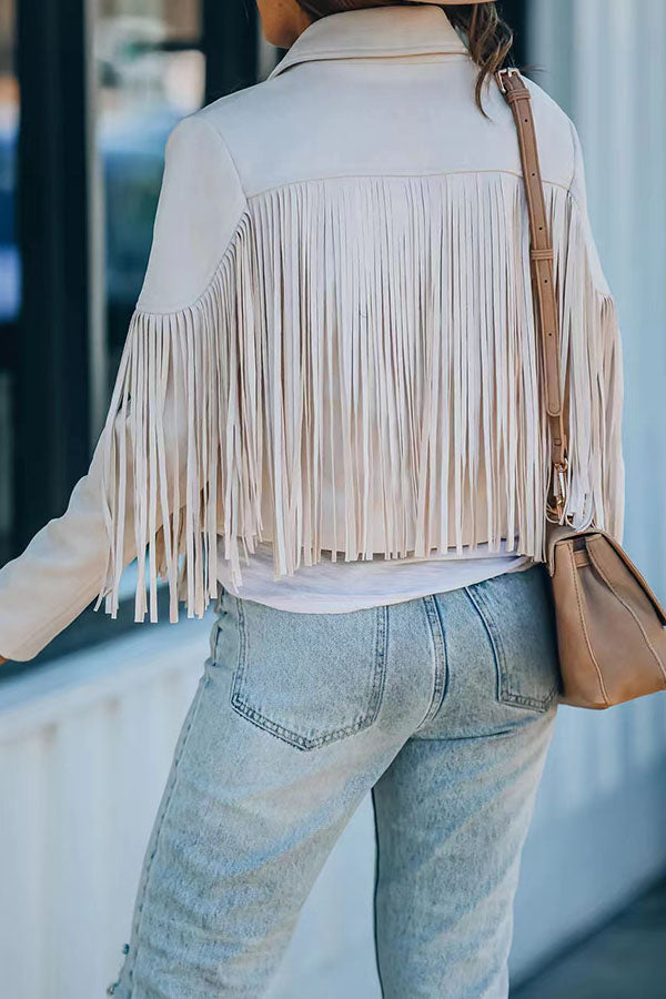 Stylish All Night Cropped Fringe Faux Suede Jacket for Women - Trendy Biker Style Outerwear for Night Out, Party & Casual Wear