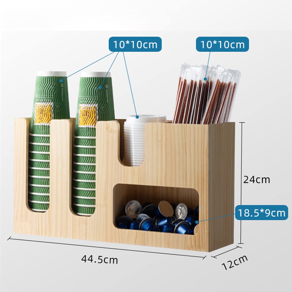 Stackable Cup & Lid Organizer with Coffee Condiment Storage - Wooden Breakroom Organizer for Coffee Pods, Tea Bags & Disposable Cups | Perfect for Office, Kitchen & Pantry Organization
