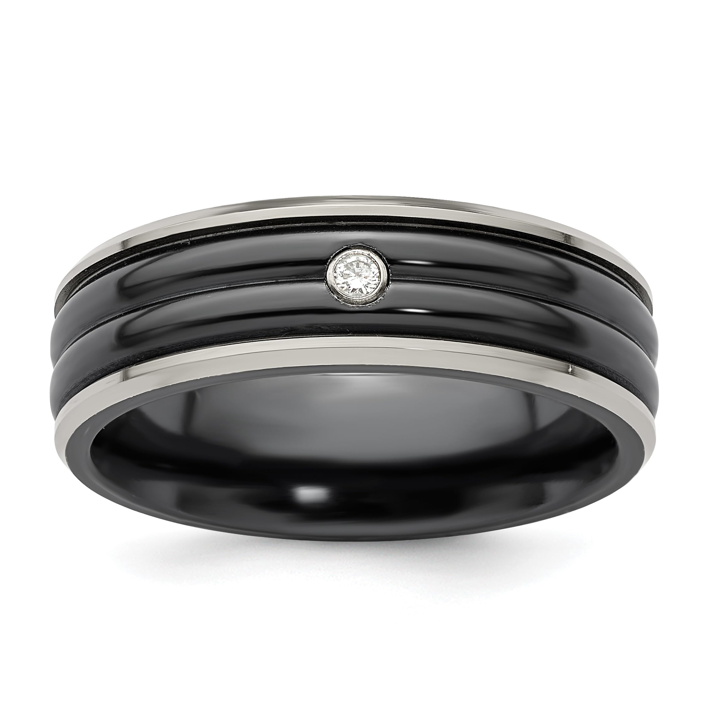 Edward Mirell Black Titanium Grey Edge Diamond 925 Sterling Silver 7mm Wedding Band Ring for Men - Elegant & Durable Wedding Ring for Grooms, Engagement, Anniversary Gift, and Special Occasions