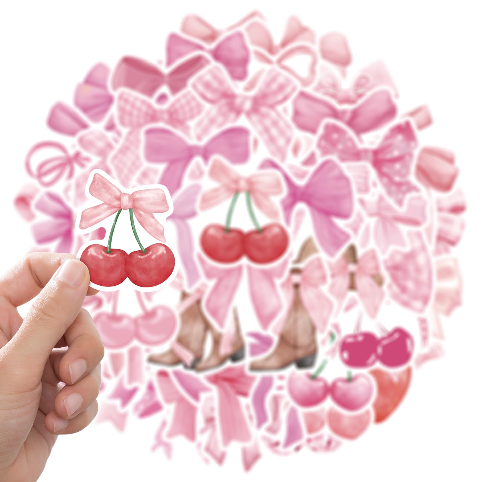 100 Pcs Pink Coquette Bow Stickers - Cute Aesthetic Y2K Cherry Cowgirl Boot Strawberry Waterproof Vinyl Decals for DIY Crafts, Water Bottles, Phone Cases & Journal Decor - Perfect for Teen Girls Room, School Supplies & Party Favors