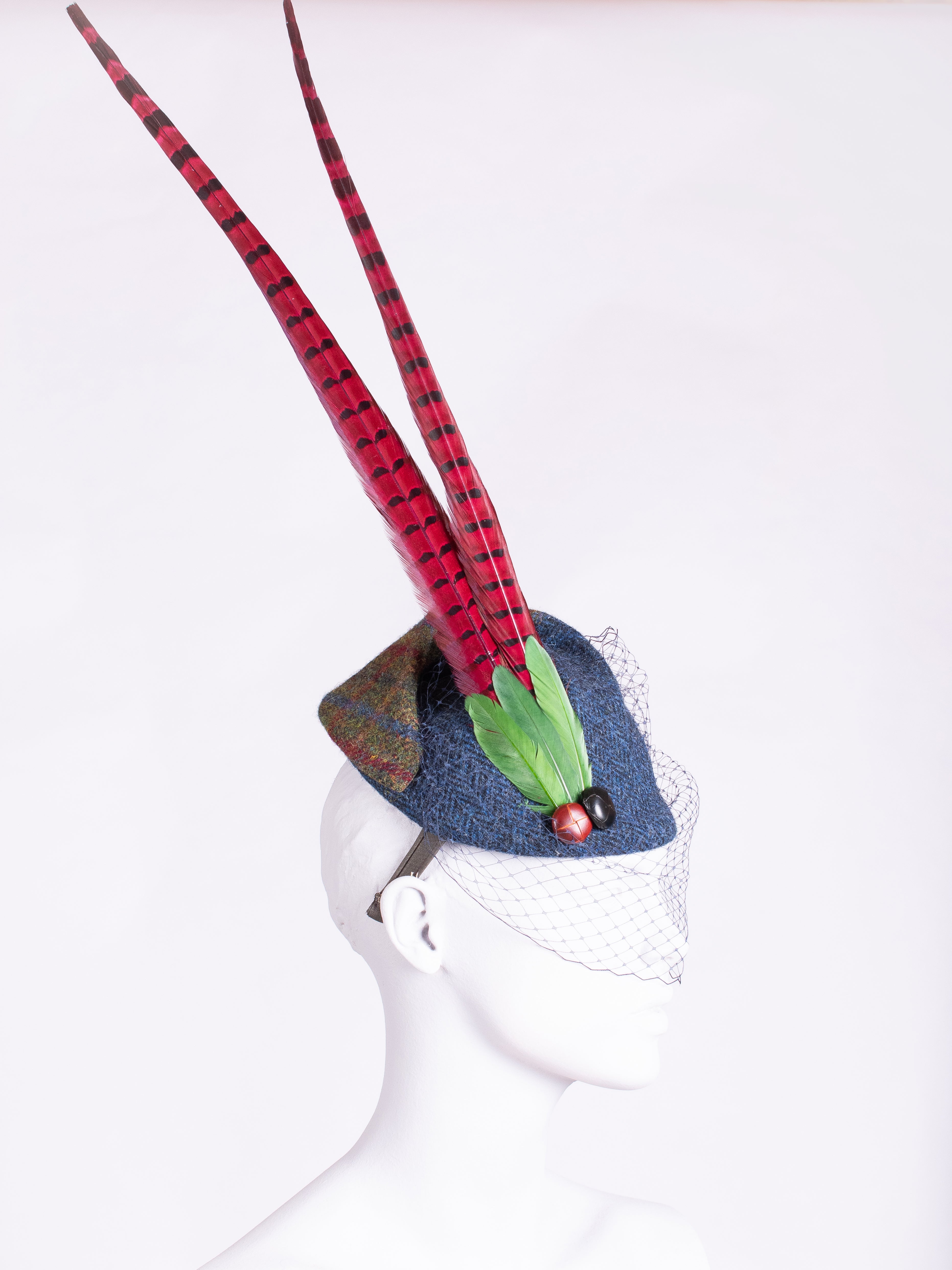 Highland Pleat Veil Scarf - Navy Blue & Green Tartan Shawl for Women, Perfect for Weddings, Parties and Special Occasions