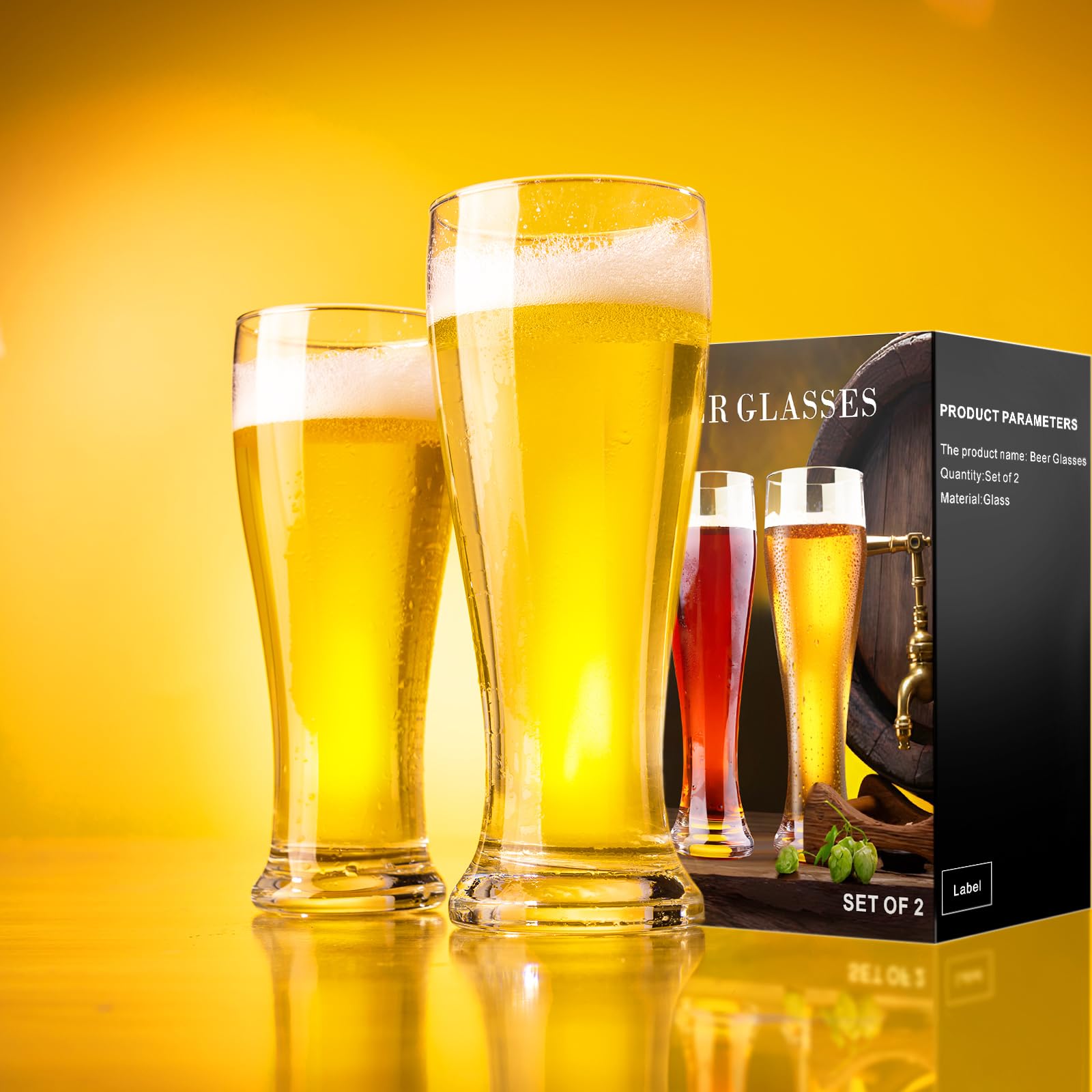 PARACITY 16 oz Beer Glasses Set of 2 - Premium Pint & Pilsner Glasses for Lager, IPA, Wheat Beer - Durable Glassware Gift for Men, Perfect for Parties, Bars & Home Brewing