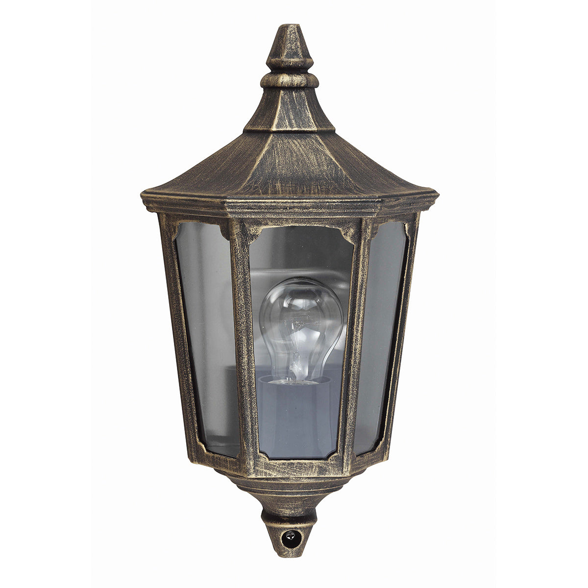 Cricklade Half Wall Lantern IP44 Outdoor Light - Black & Gold Finish for Porch, Garden & Patio Lighting