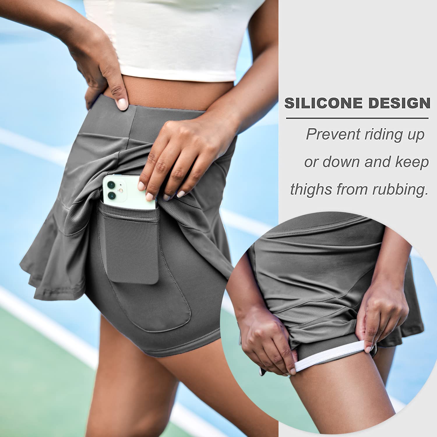 Ekouaer Women's Pleated Tennis Skirt with Shorts & Pockets - Lightweight Athletic Skort for Running, Golf & Workout - Perfect for Sports, Gym & Casual Wear