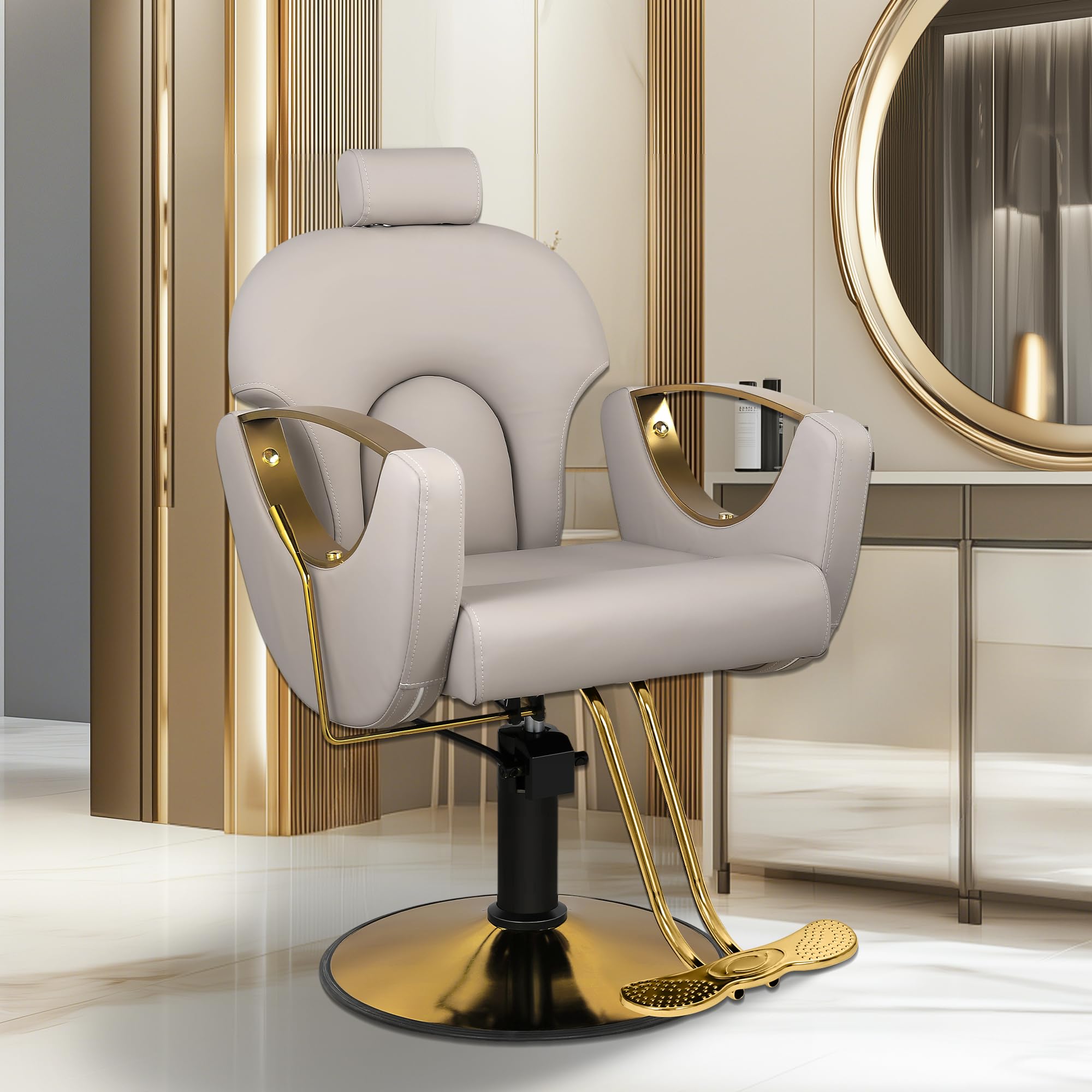 Professional 360° Swivel Adjustable Hydraulic Barber Chair with Reclining Headrest - Grey Salon Stylist Chair for Hairdressers & Beauty Professionals | Perfect for Hair Salons, Barber Shops & Home Grooming Stations