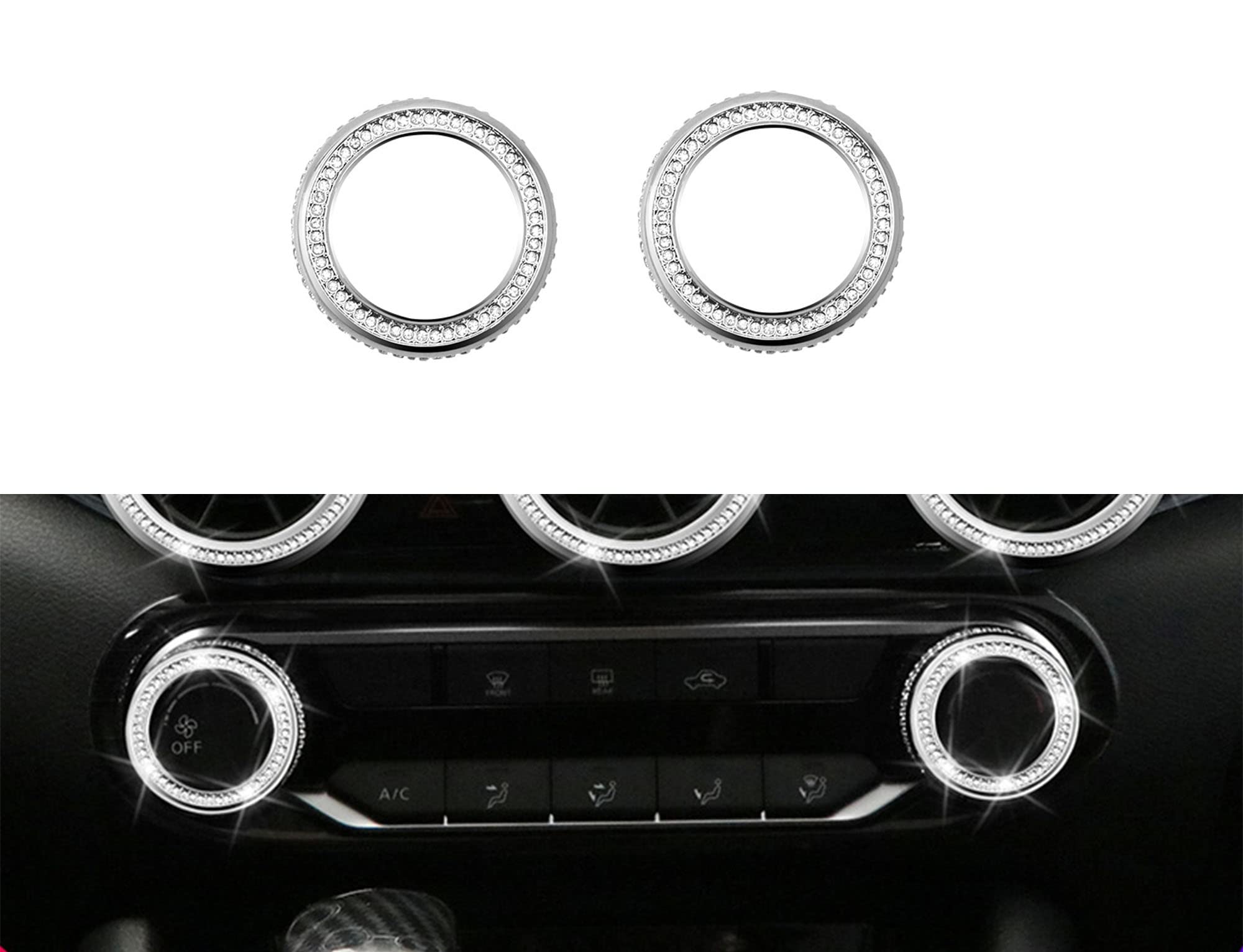 **2020-2022 Nissan Sentra Bling Interior Accessories – Rhinestone Crystal AC Knob Rings (2-Piece Set) – Stylish Car Decor for Customization & Luxury Driving Experience**