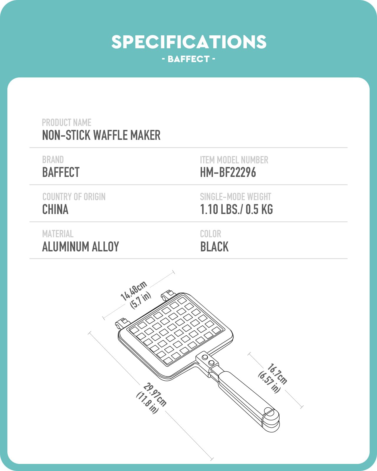 Baffect 5.7 Inch Non-Stick Cast Aluminum Stovetop Waffle Maker - Portable Camping Waffle Iron Pan for Family Breakfast, Baking & Outdoor Cooking - Perfect for RV Trips, Picnics & Home Use