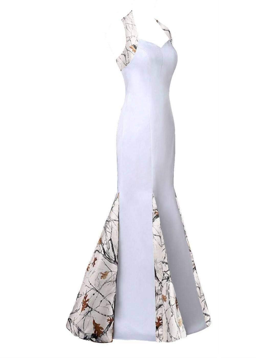 Elegant Floor-Length Snowfall Camo Mermaid Wedding Dress for Outdoor Ceremonies & Bridal Receptions – Perfect for Winter Weddings, Forest Nuptials & Boho-Chic Celebrations
