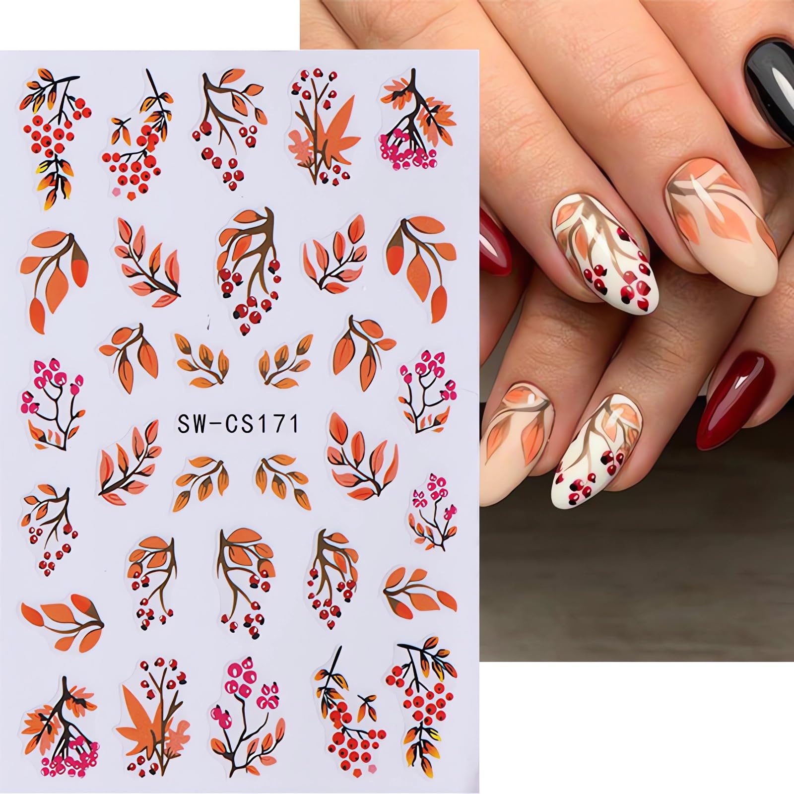 6PCS 3D Flower & Leaf Nail Art Stickers - Self-Adhesive Summer Floral Nail Decals for Women | Fall Nail Decorations & Nail Art Supplies | Perfect for Manicures, Parties, Weddings & Special Occasions