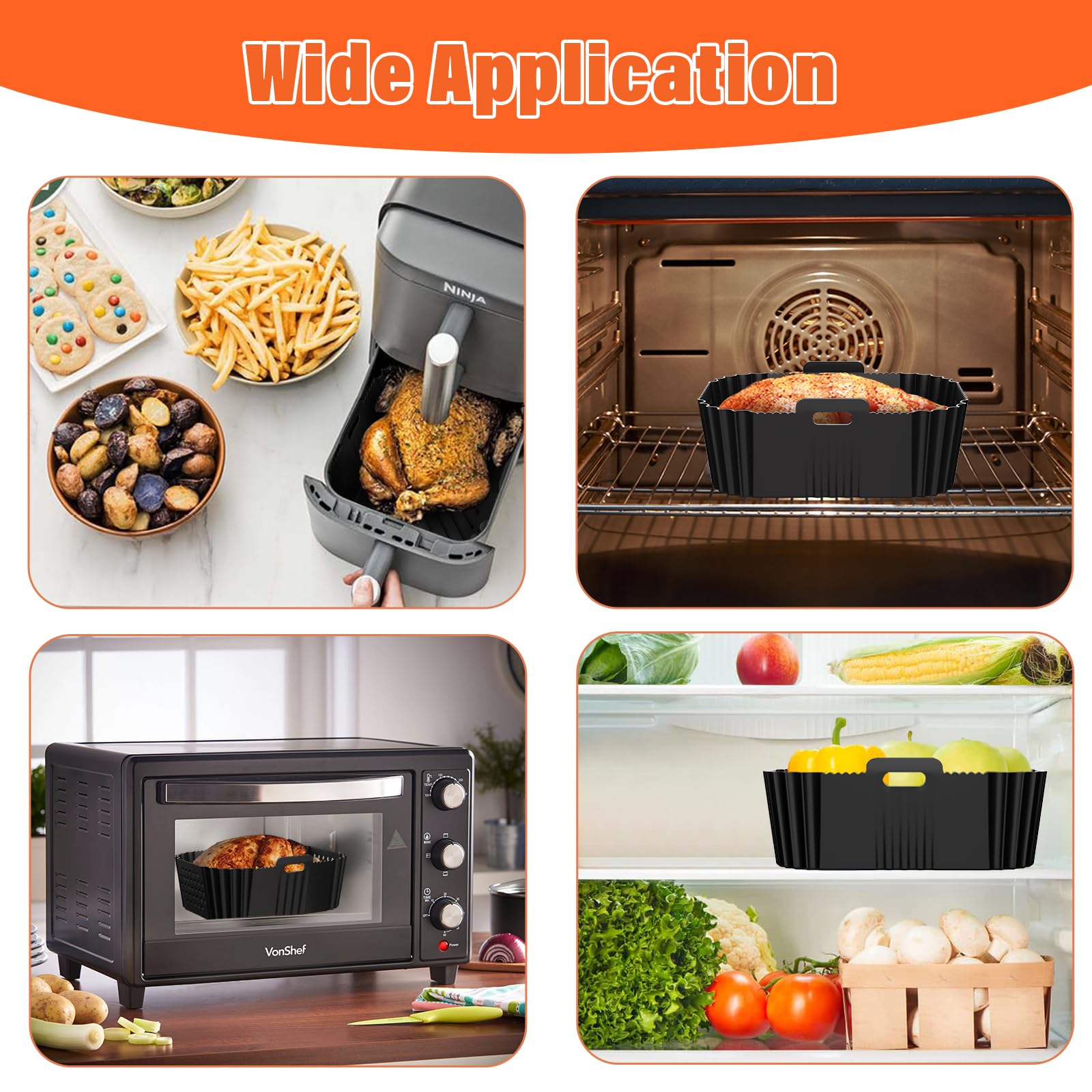 Non-Stick Silicone Air Fryer Liners for Ninja Double Stack XL (SL401/DZ201/DZ401/DZ550) - 2 Pack Basket Accessories for 9.5L 2-Drawer Air Fryer - Perfect for Healthy Cooking, Crispy Snacks & Easy Cleanup