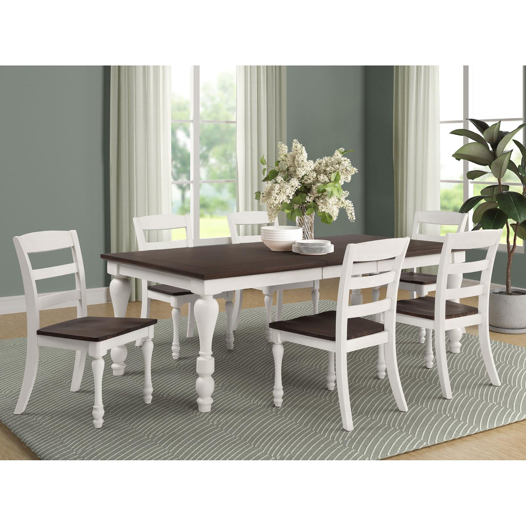 Dark Cocoa & White Ladder Back Dining Chairs (Set of 2) - Modern Kitchen & Dining Room Side Chairs for Home Decor