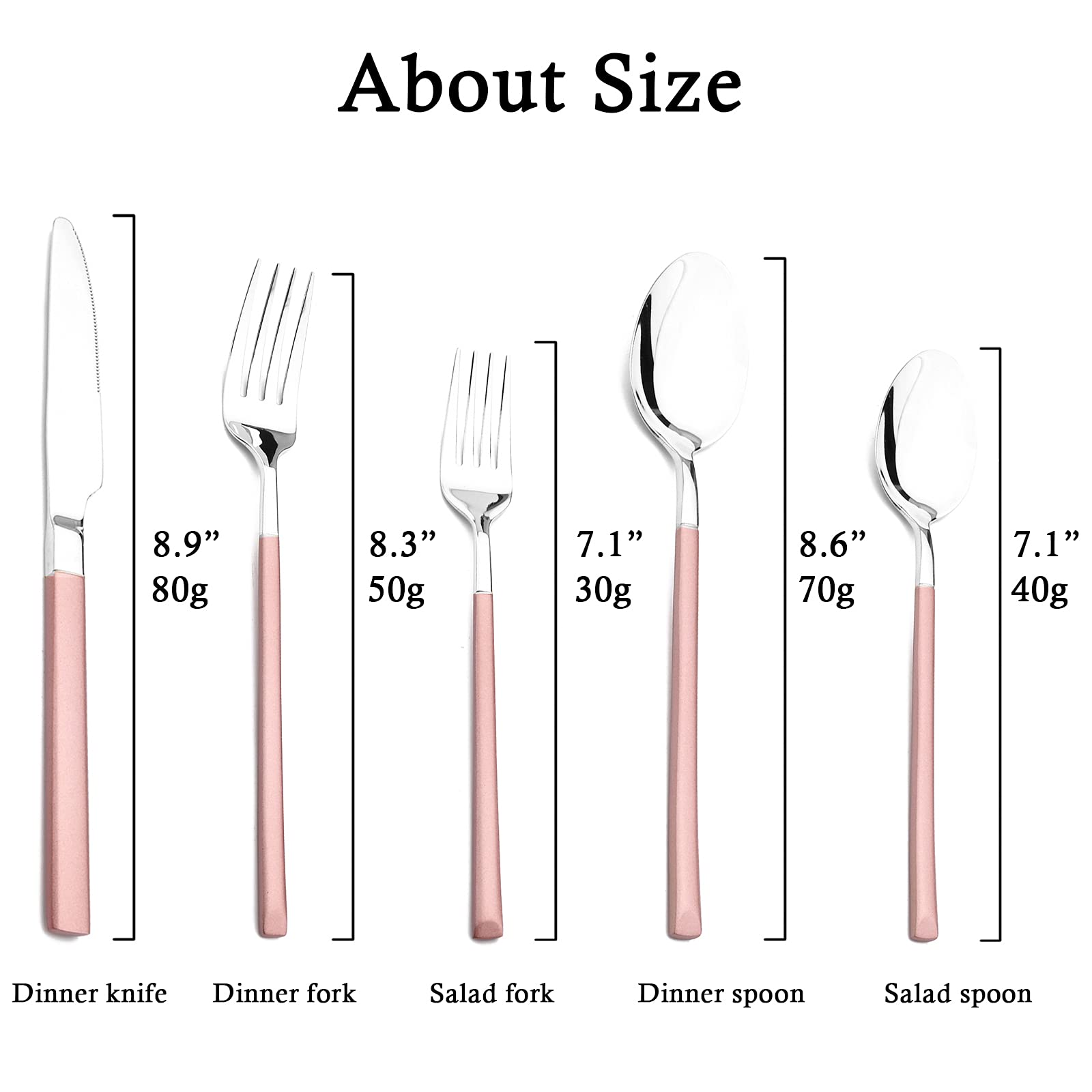 JASHII 20-Piece Stainless Steel Flatware Set - 18/10 Silverware Service for 4 with Dinner Forks, Spoons & Knives - Square Edge Mirror Polished Cutlery Set (Dishwasher Safe, Pink Silver) - Perfect for Dining, Wedding Gifts & Home Kitchen Essentials