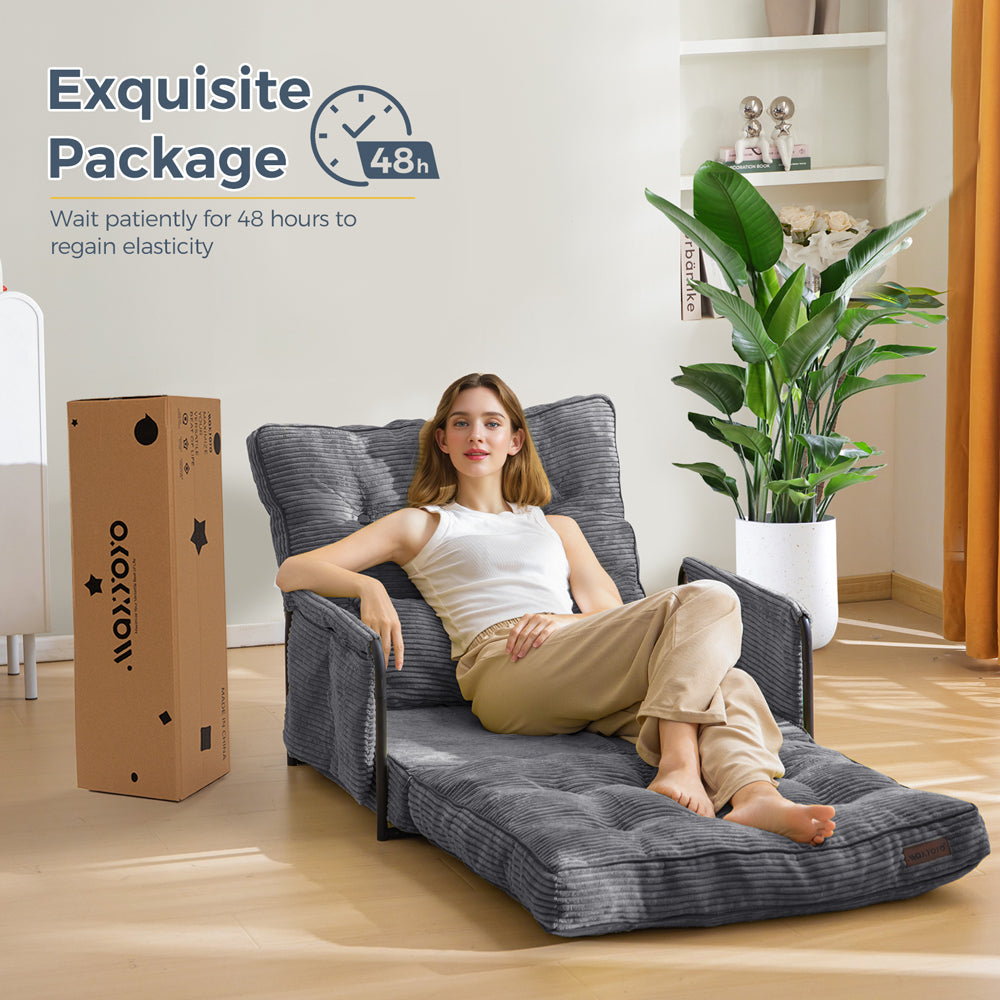 MAXYOYO Adjustable Floor Sofa Bed - 5 Position Foldable Lazy Couch with Removable Pillow & Armrests - Single Size Dark Grey for Living Room, Bedroom & Small Spaces