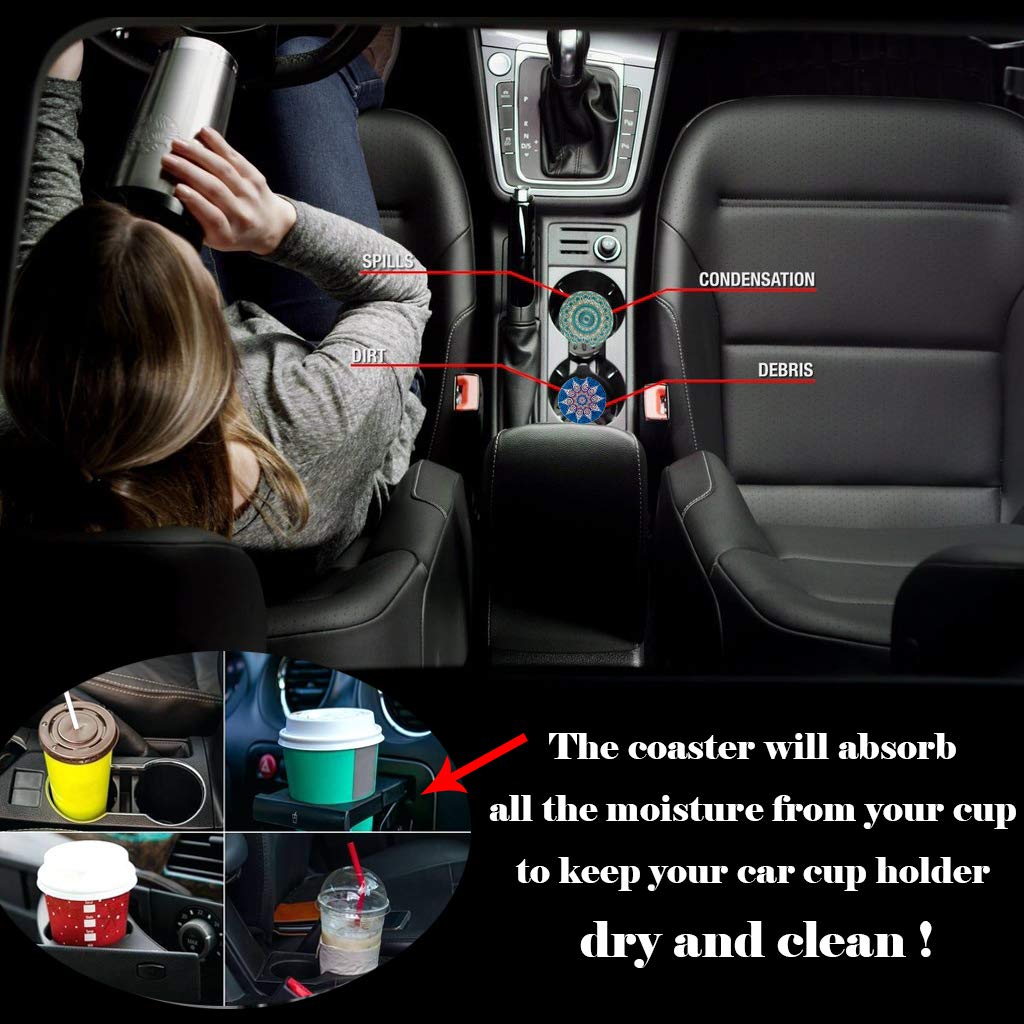 2 Pack Ceramic Stone Absorbent Car Cup Coasters - Non-Slip Drink Holders for Cars, SUVs & Trucks - Perfect Car Accessories Gift for Women (Ideal for Coffee, Soda & Beverages on the Go)