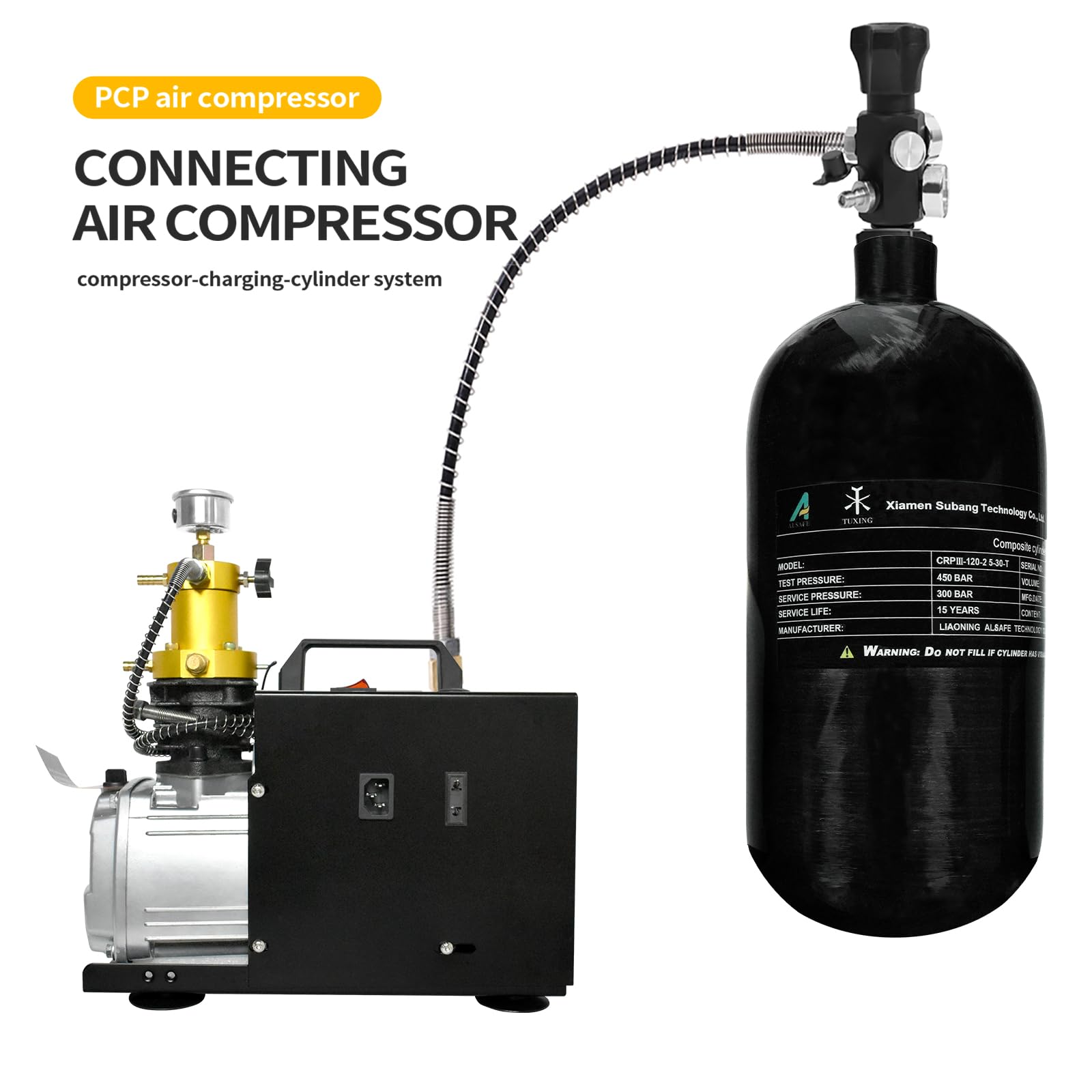 TUXING 4500psi High Pressure Composite Cylinder - 2.5L Carbon Fiber Scuba Diving Tank & PCP Paintball Air Tank (Empty) with M18x1.5 Thread - Perfect for Underwater Exploration, Airgun Refills, and Paintball Adventures