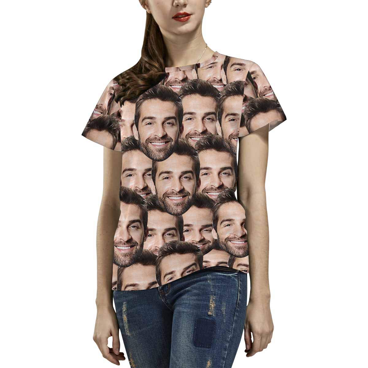 Custom Multi-Face Printed T-Shirts for Women - Personalized Design Your Own Shirt | Casual Wear, Gifts, Parties & Everyday Fashion