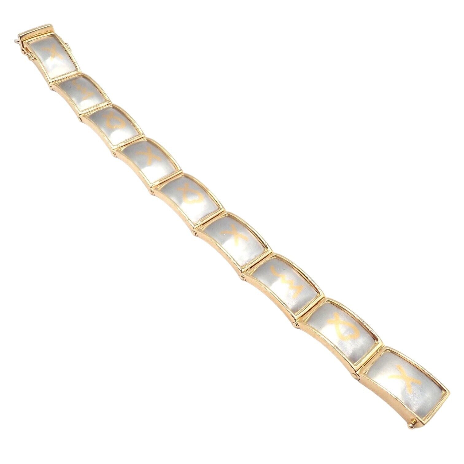 Authentic Tiffany & Co 18k Yellow Gold & Platinum Picasso Signature 9 Panel Bracelet - Luxury Vintage Jewelry for Women - Perfect for Gifts, Weddings & Special Occasions