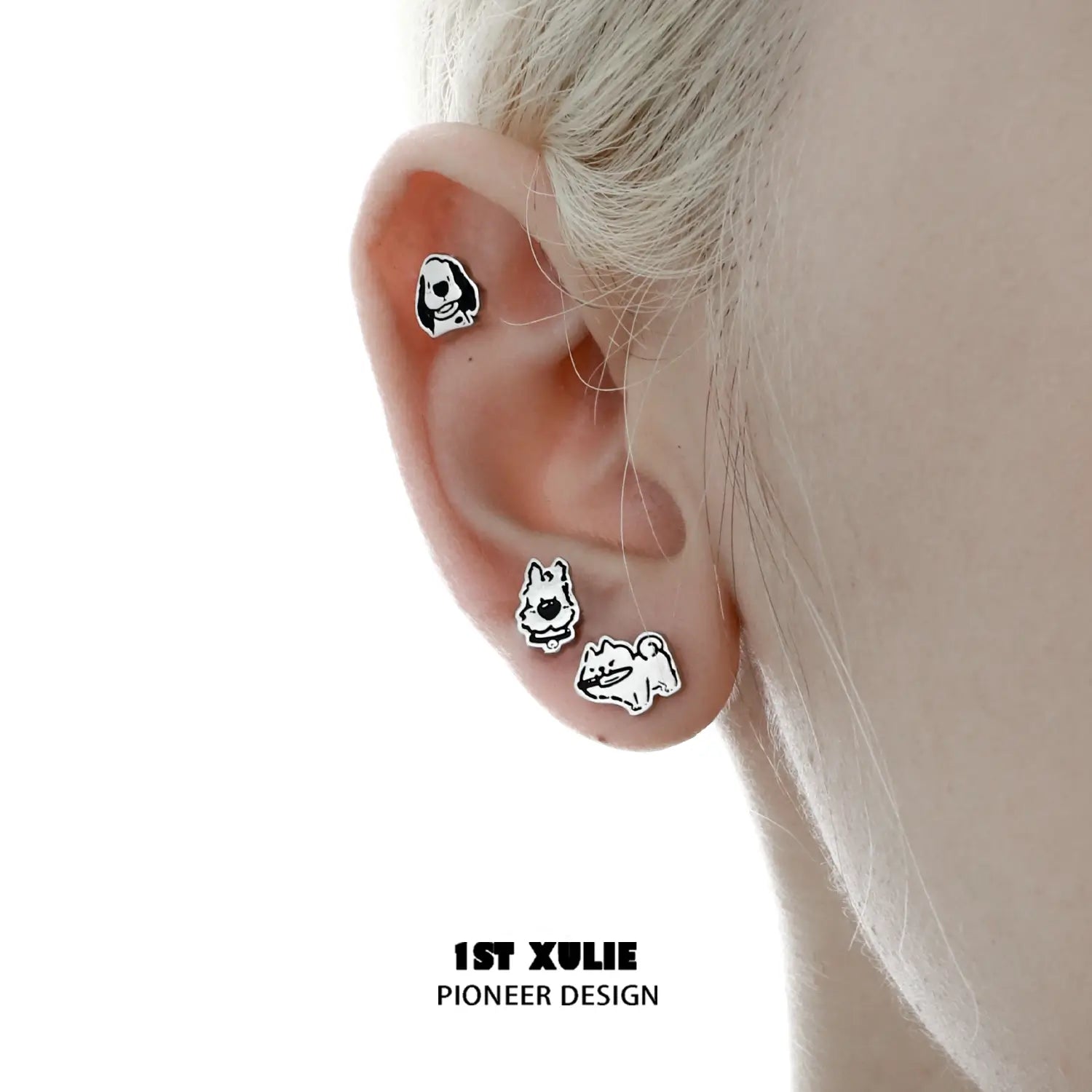Graffiti Puppy S925 Sterling Silver Stud Earrings for Women - Cute Dog Earrings for Everyday Wear & Gifts - Perfect for Casual Outfits, Parties & Animal Lovers
