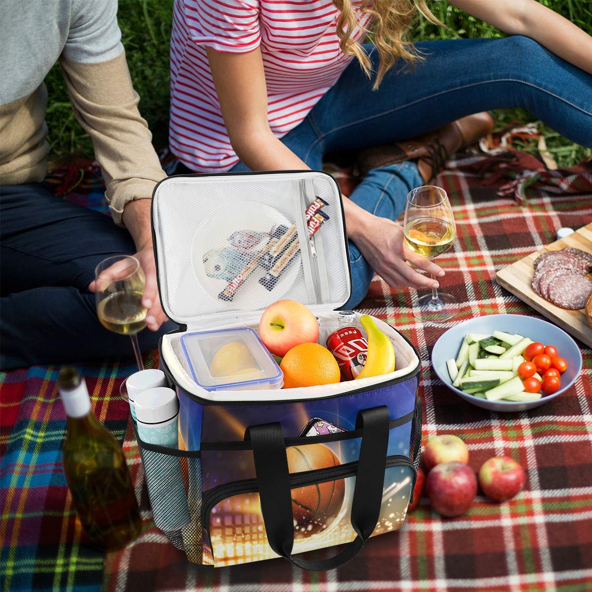 Leakproof Reusable Insulated Lunch Cooler Bag with Detachable Shoulder Strap - Perfect for School, Work, Picnic, Beach & Sports | Basketball Fan Design | Keeps Food Fresh for Hours