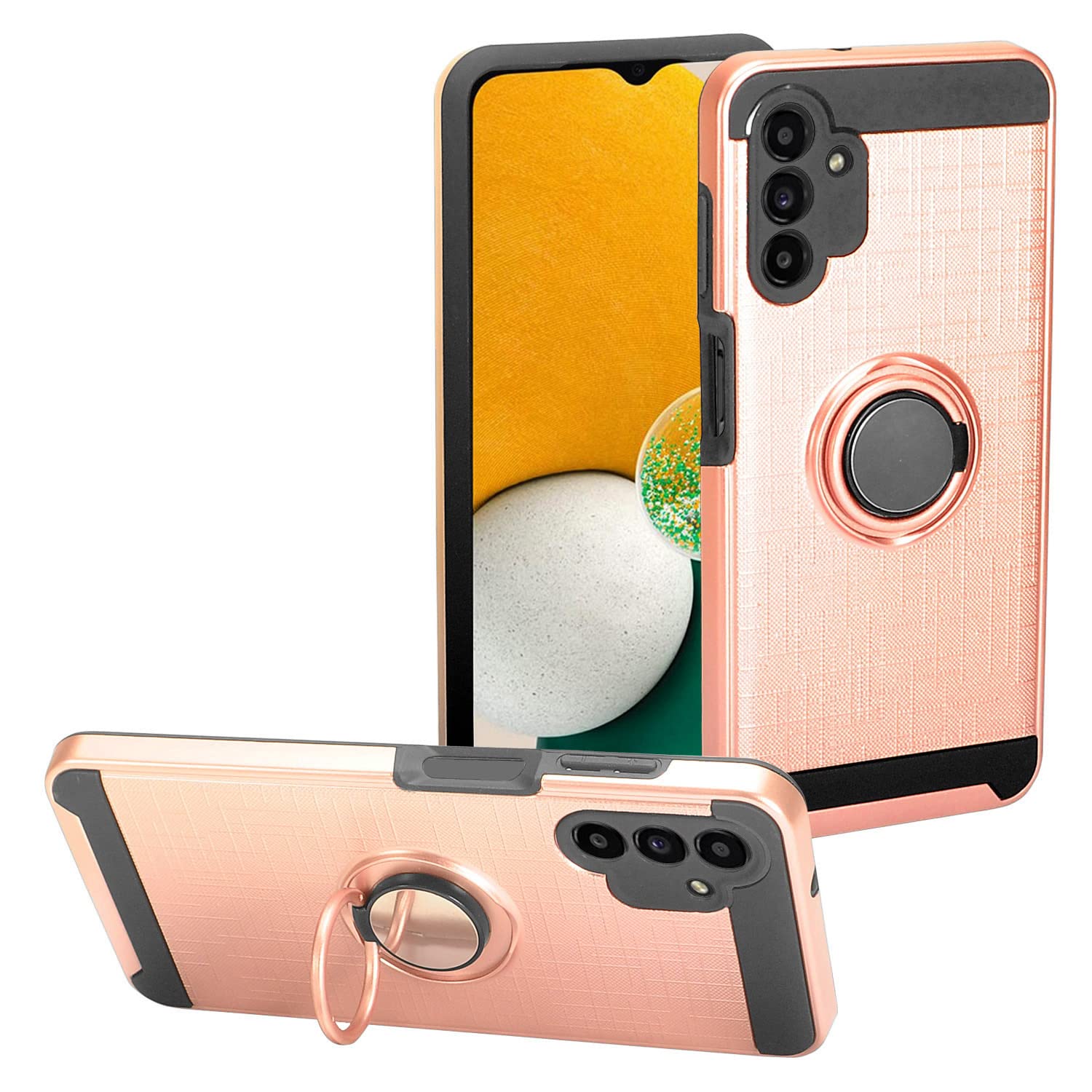 Premium Shockproof Phone Case with Ring Stand for Samsung Galaxy A13 5G (SM-A136) & A04S (SM-A047) - Rose Gold - Perfect for Hands-Free Viewing & Secure Grip