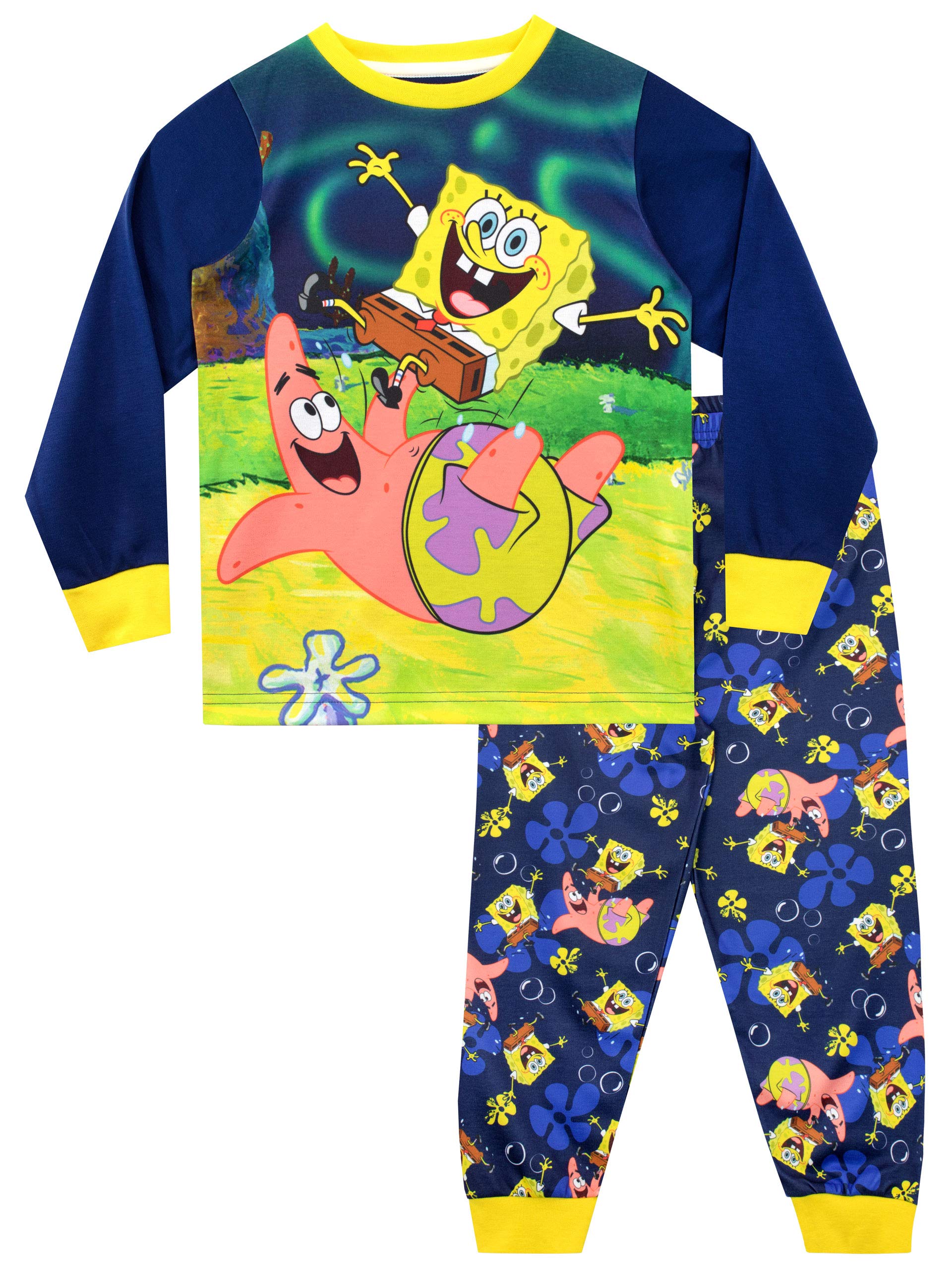SpongeBob SquarePants Boys Pajama Set - Soft Cotton Sleepwear for Kids, Cartoon Character Nightwear (Perfect for Bedtime, Sleepovers & Birthday Gifts)
