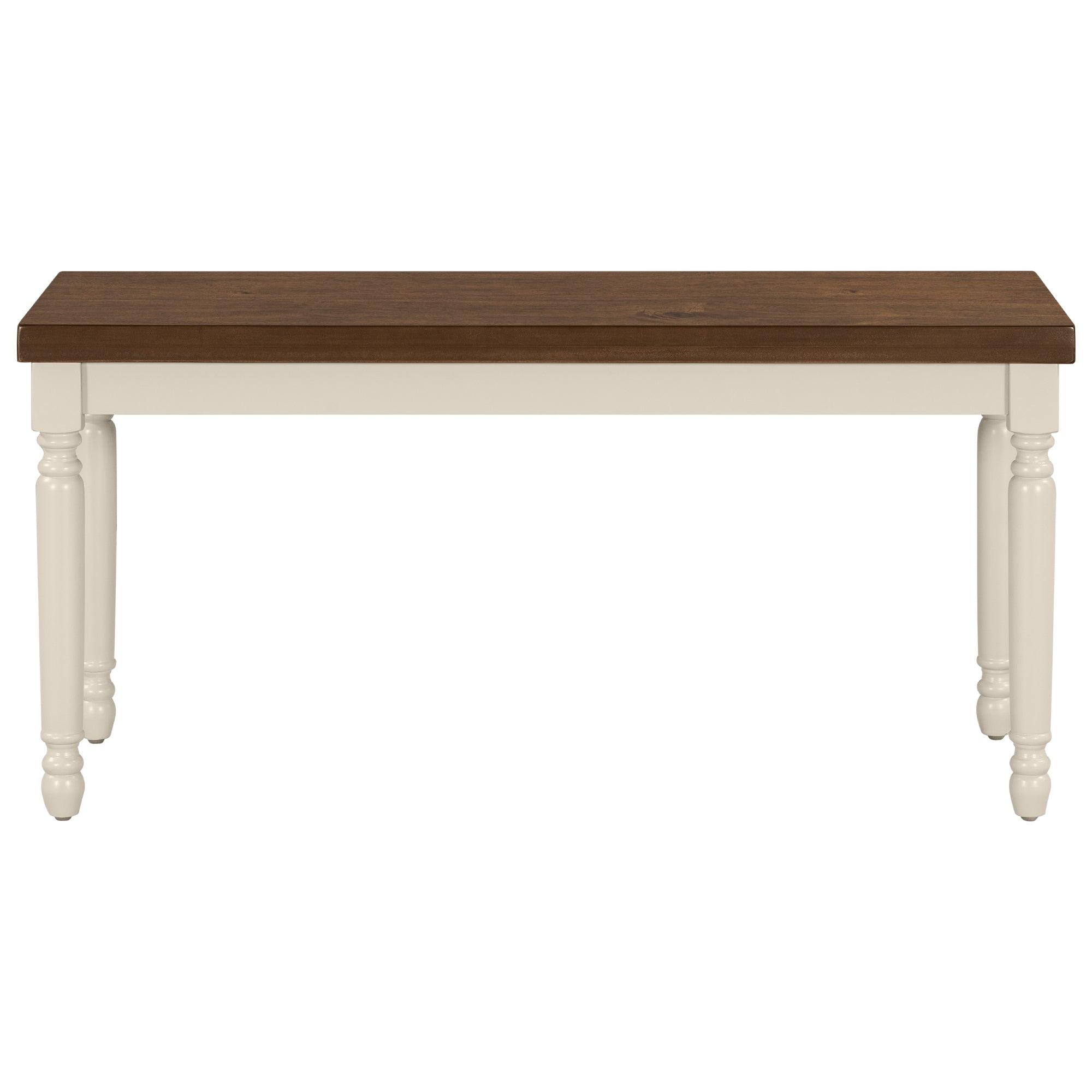 Classic 6-Piece Wooden Dining Set with Table, 4 Chairs & Bench for Kitchen & Dining Room - Brown & Cottage White | Perfect for Family Meals, Entertaining Guests & Small Space Dining