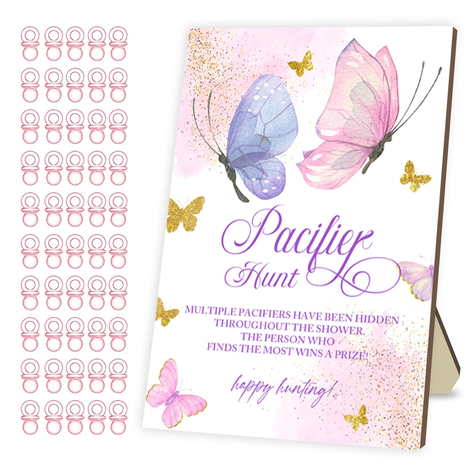 Baby Shower Pacifier Hunt Game Set - 50 Pink Acrylic Pacifiers with Fantasy Butterfly Design for Gender Reveal & Baby Shower Party Games - Perfect for Indoor/Outdoor Baby Celebrations & Nursery Decor