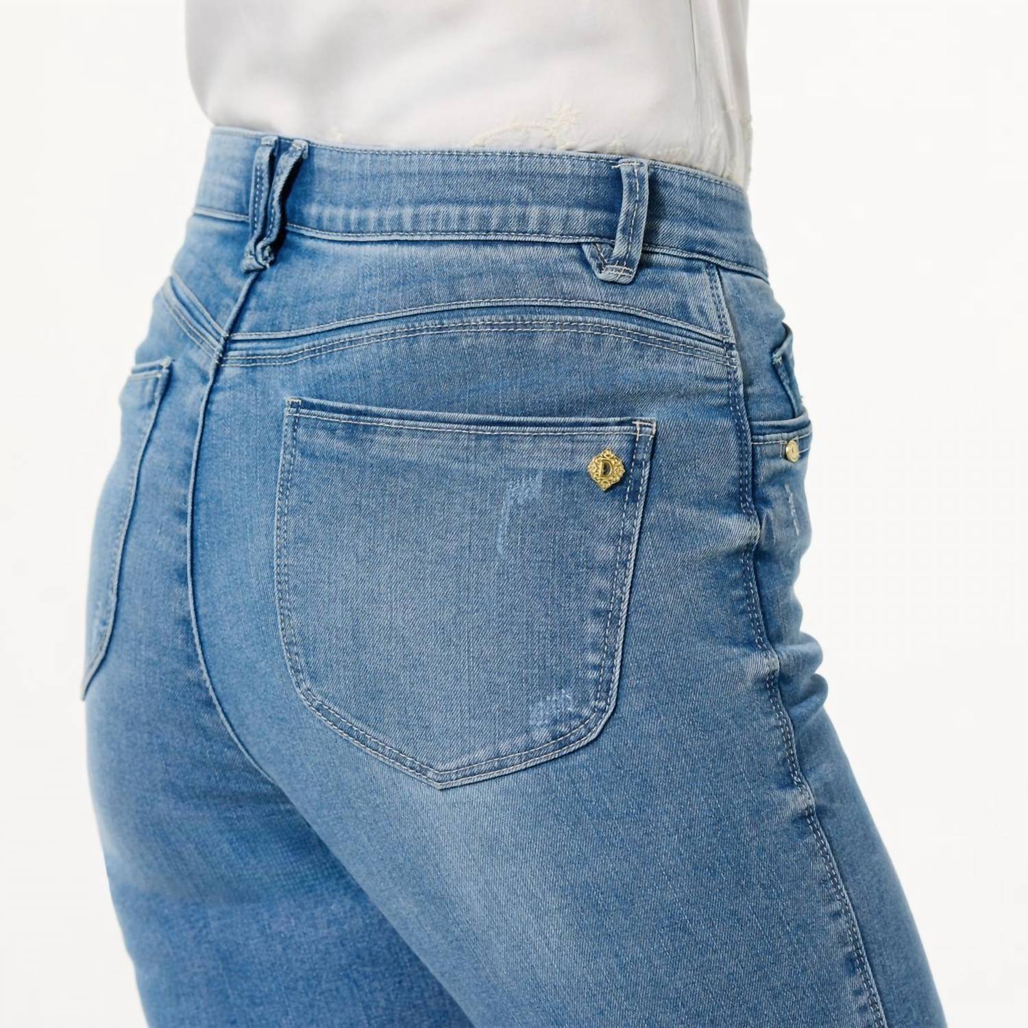 Absolution High Rise Center Seam Slit Hem Kick Flare Jeans - Light Blue Denim Pants for Women | Perfect for Casual Outings & Date Nights