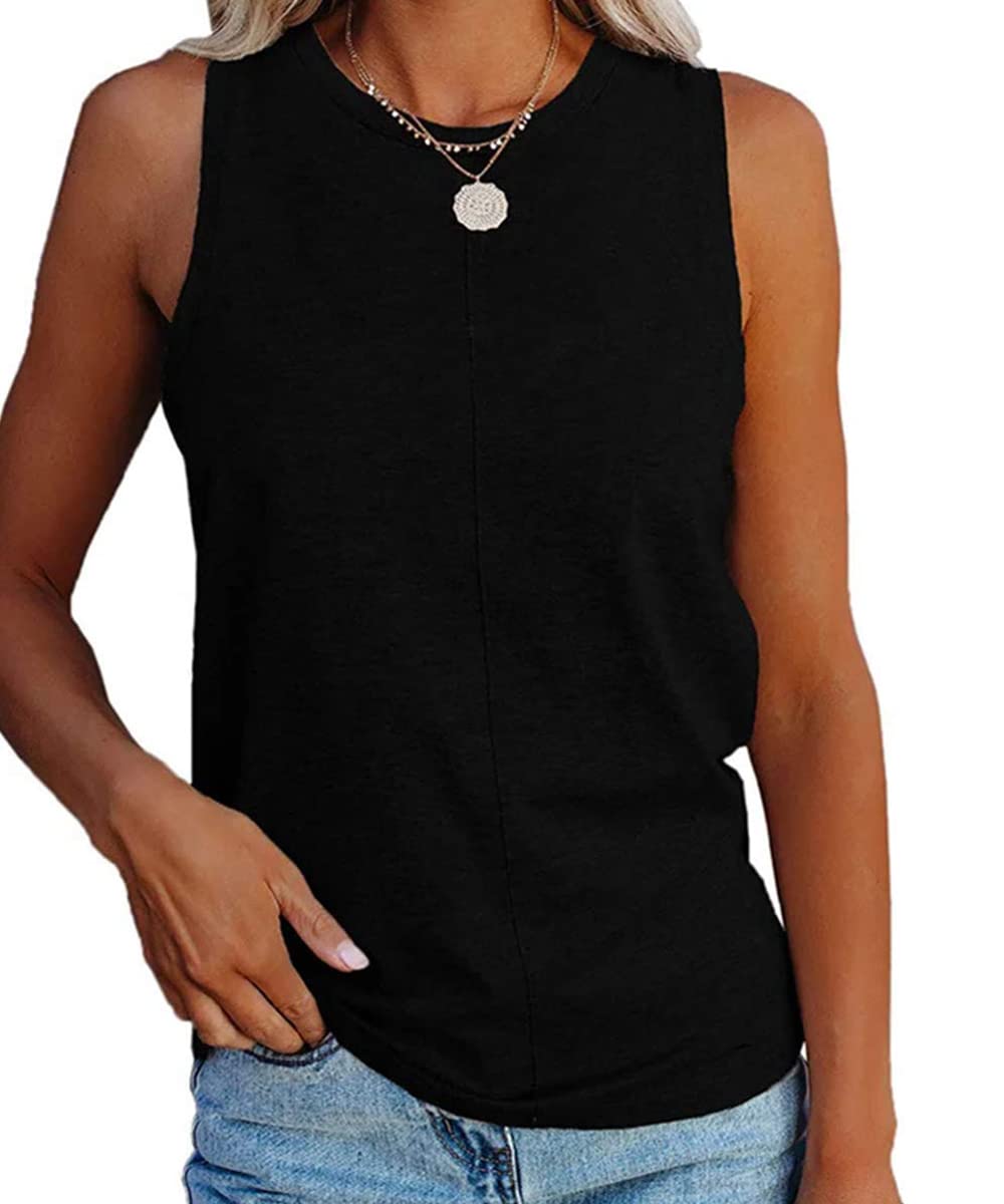 Women's Solid Color Sexy Sleeveless Crew Neck Tank Top T-Shirt - Perfect for Summer, Gym, Yoga & Casual Outfits