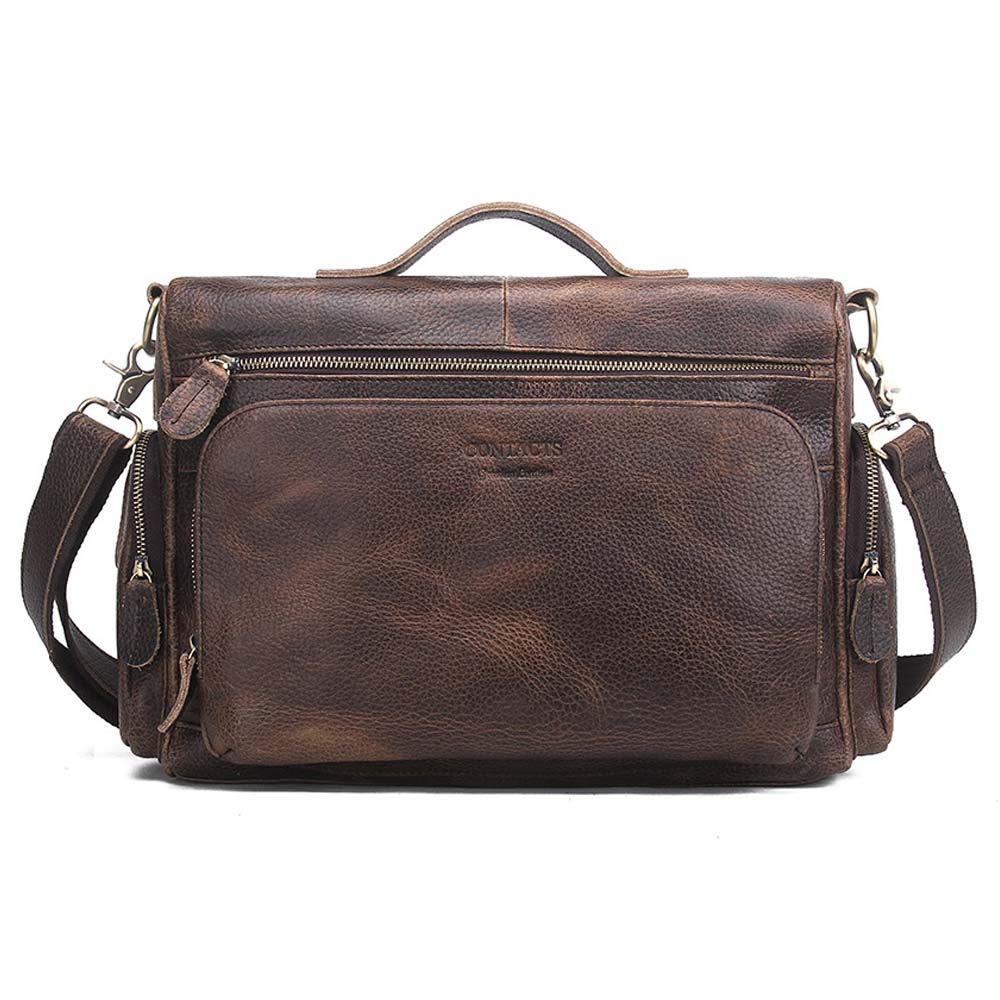 Z&X Men's Genuine Leather Crossbody Bag - Vintage Laptop Briefcase for Office & Business, Stylish Tote Satchel for Work, Travel & Daily Commute