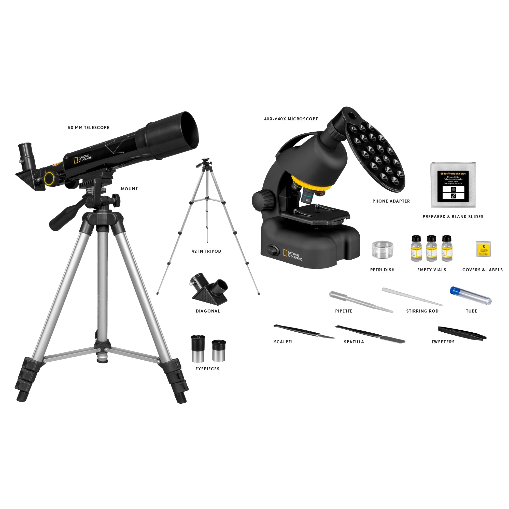 Certified Pre-Owned National Geographic 50mm Telescope & 640x Microscope Combo Set with Durable Hard Case - Perfect for Kids, Beginners & Outdoor Exploration