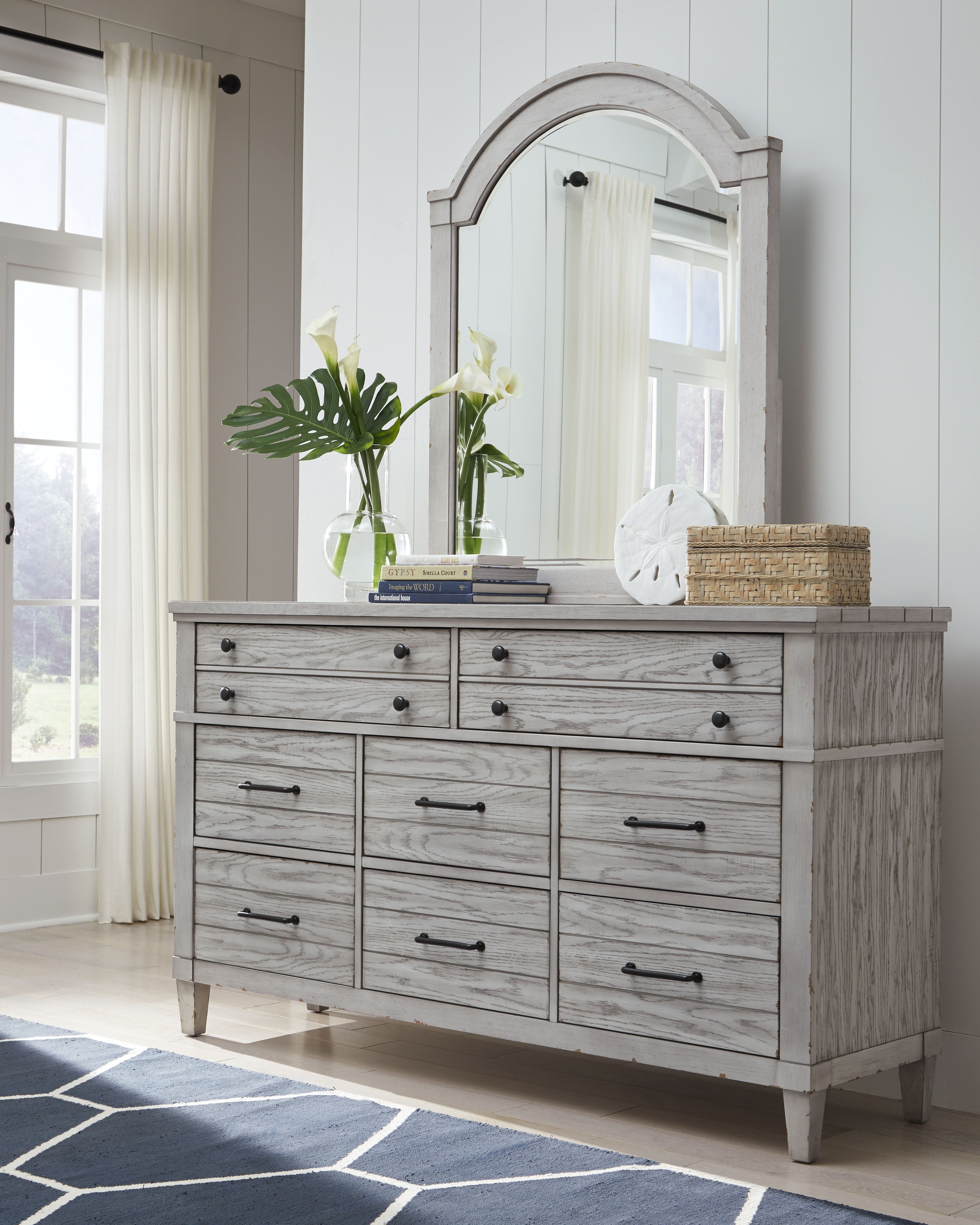 Belhaven Arched Dresser Mirror - Pearl Silver Finish | Elegant Vanity Mirror for Bedroom, Bathroom & Dressing Room Decor