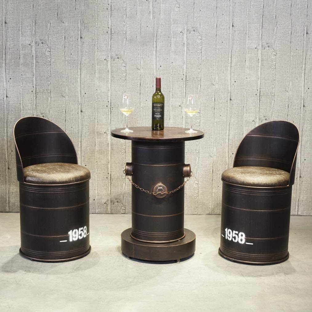 Vintage Industrial Bar Stool Set - Solid Wood & Iron Oil Barrel Design Bar Chair for Cafe, Coffee Shop & Home Bar - Industrial Style Barstool (Color: Bar Chair+) - Perfect for Kitchen Island, Pub & Restaurant Decor