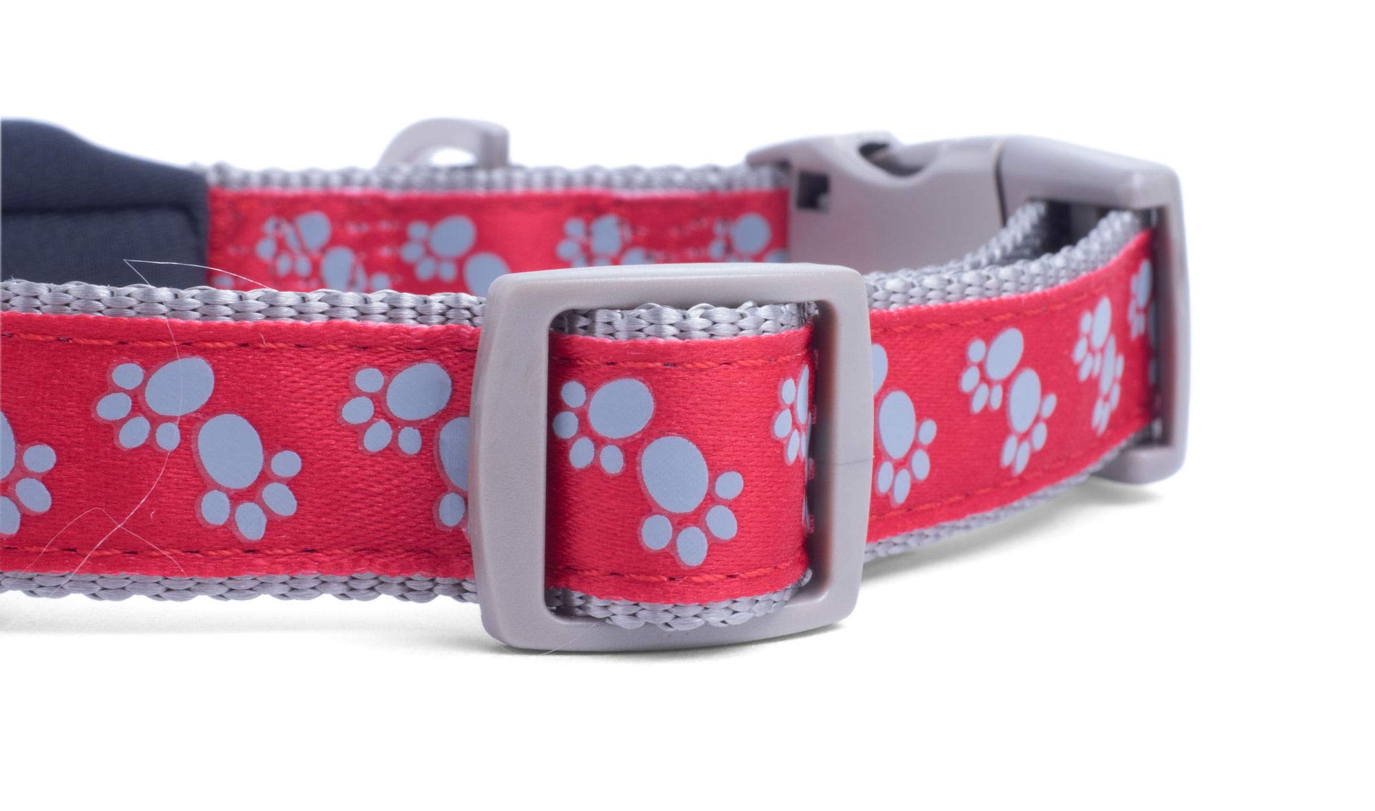 Premium Padded Dog Collar for Medium Dogs - Soft & Comfortable Red Paws Design - Perfect for Daily Walks, Training & Outdoor Adventures
