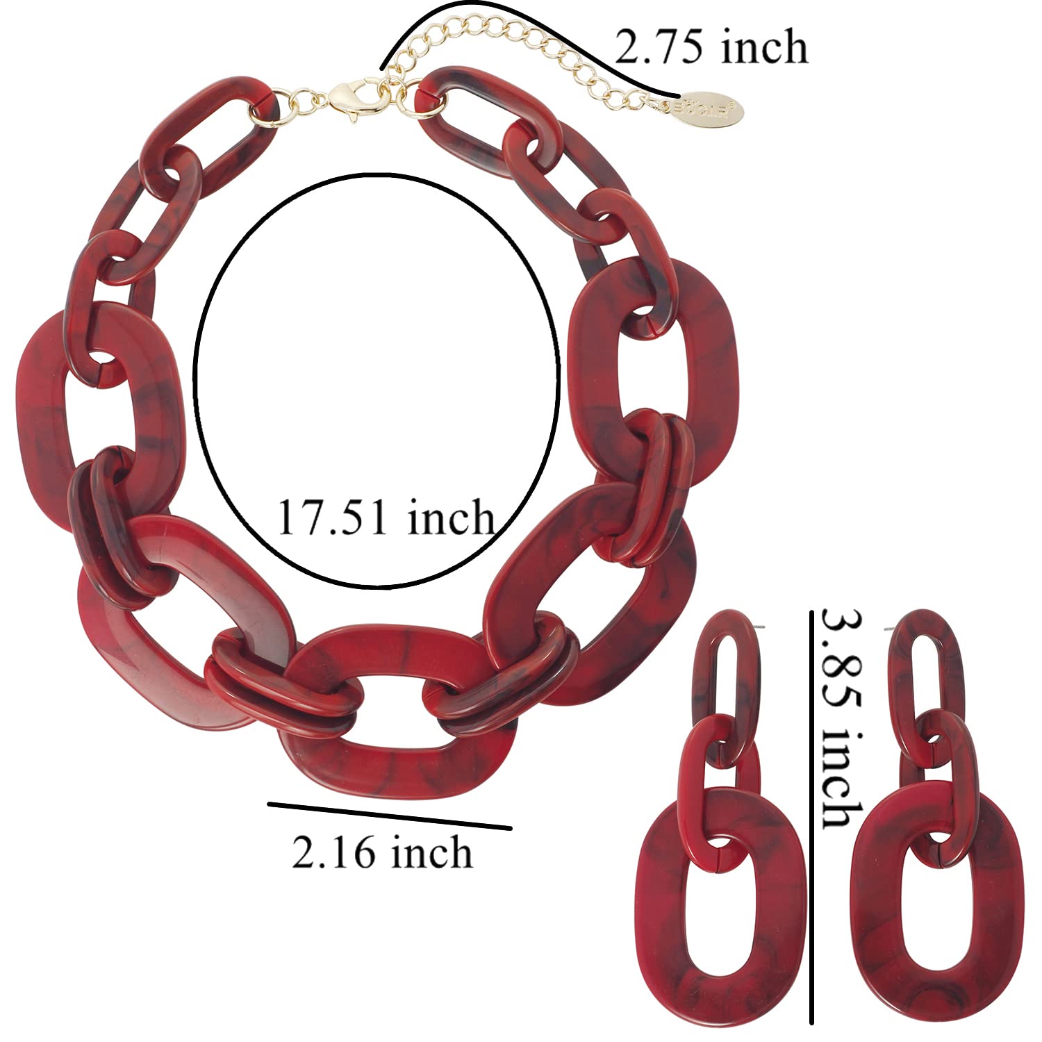 Bold Acrylic Chunky Statement Necklace for Women - Modern Cube Link Chain Collar with Matching Hoop Earrings Set, Fashion Jewelry for Parties, Weddings & Date Nights